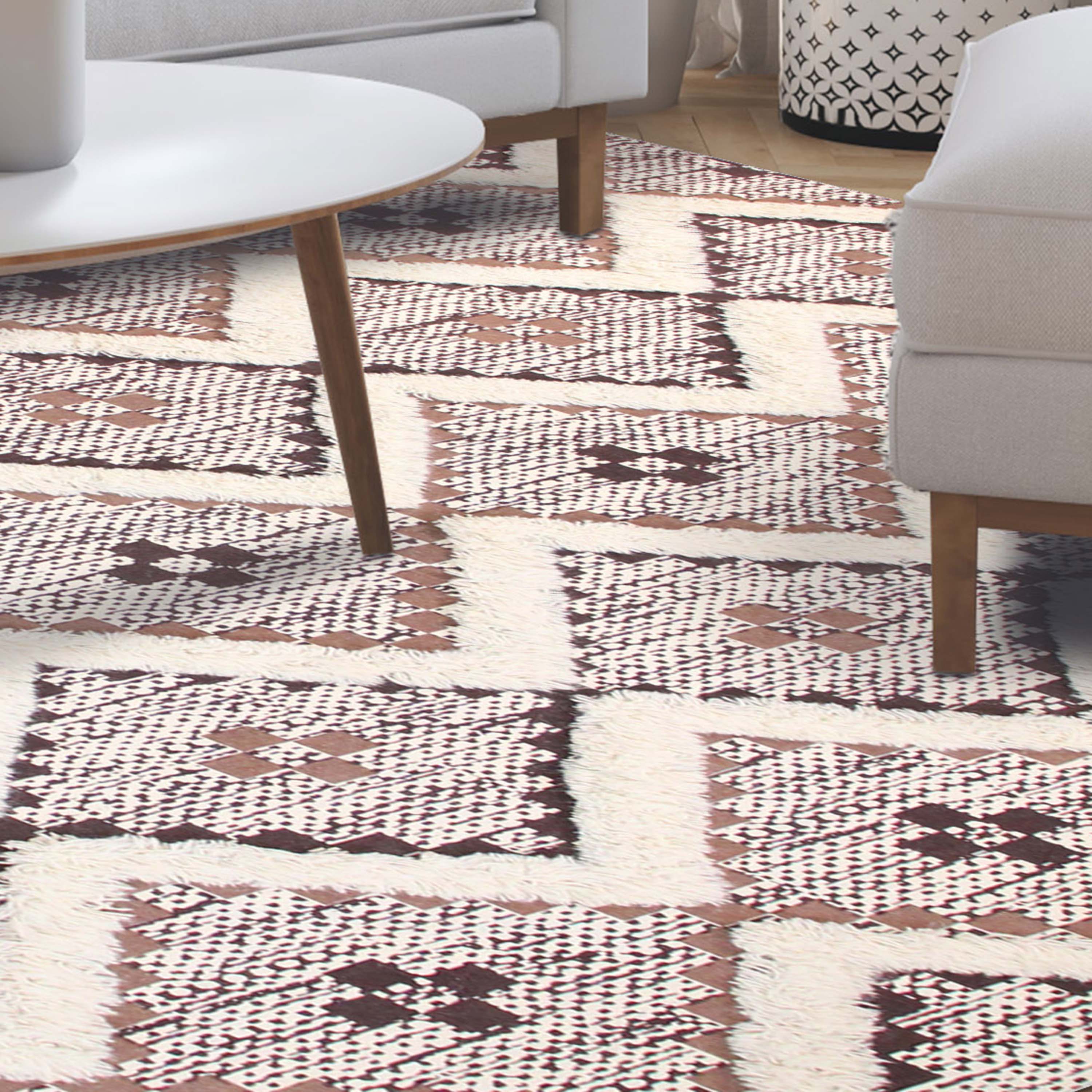 Hand Tufted Cotton Wool Geometric Farmhouse Area Rug - Soft Textured Boho Chic Rug for Living Room, Bedroom, Dining Room Decor