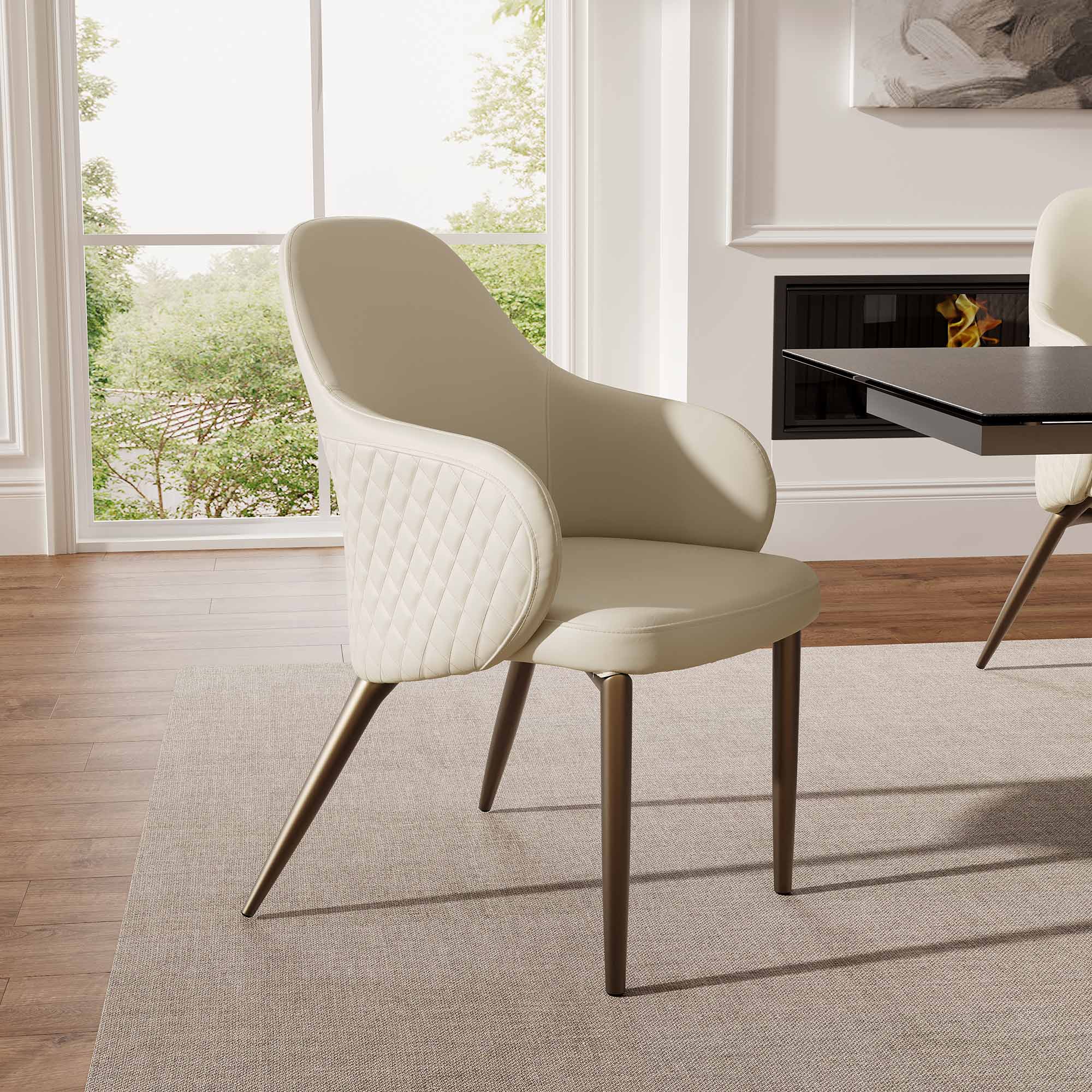 Acalay 2-Piece Beige Upholstered Dining Arm Chairs Set - Comfortable Modern Kitchen Chairs for Dining Room, Breakfast Nook, and Small Spaces