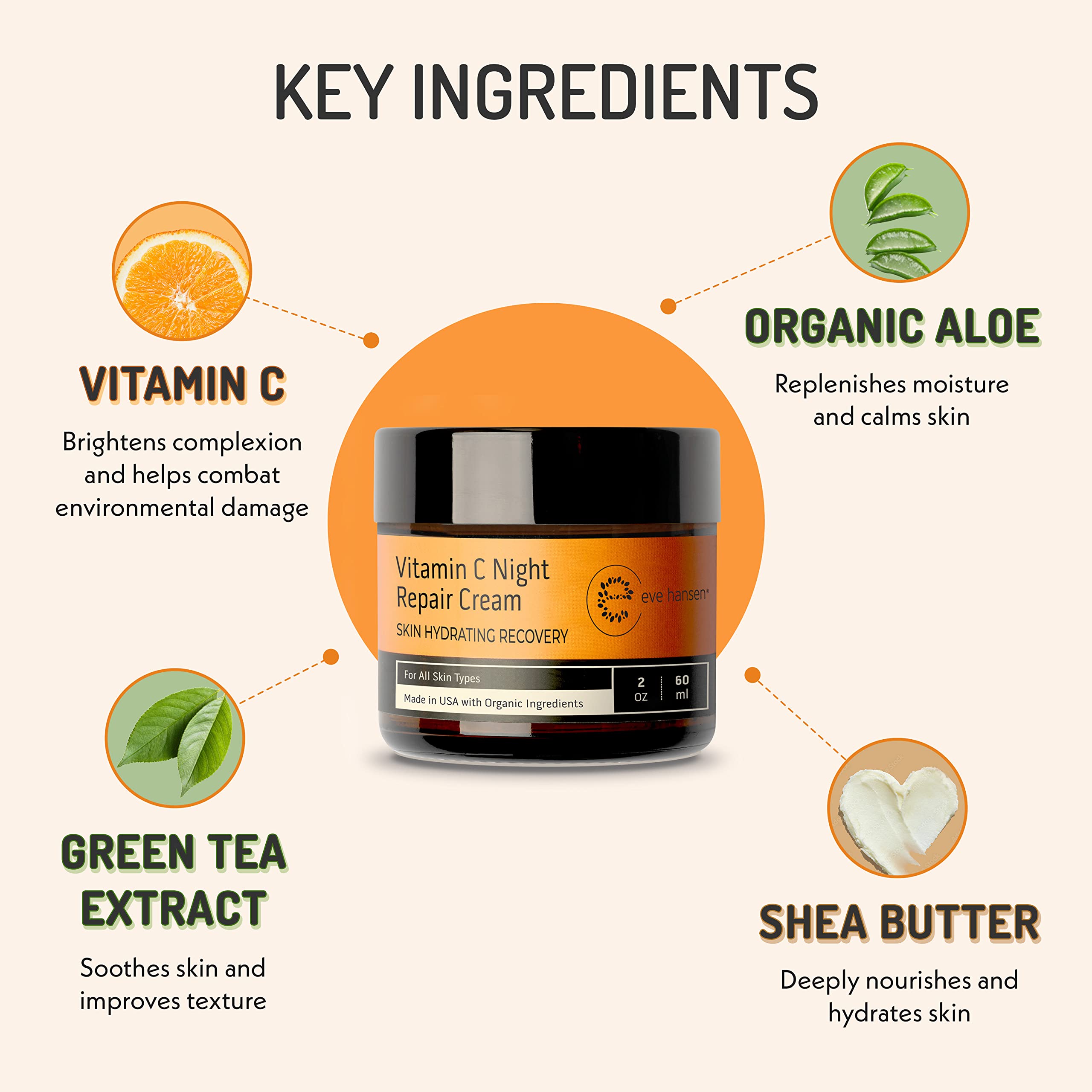 Eve Hansen Night Skincare Bundle – Vitamin C Cleanser, Vitamin C Toner, Rose Water, Retinol Serum & Night Repair Cream – Hydrating & Nourishing Skincare for All Skin Types – Perfect for Evening Routine & Anti-Aging Care