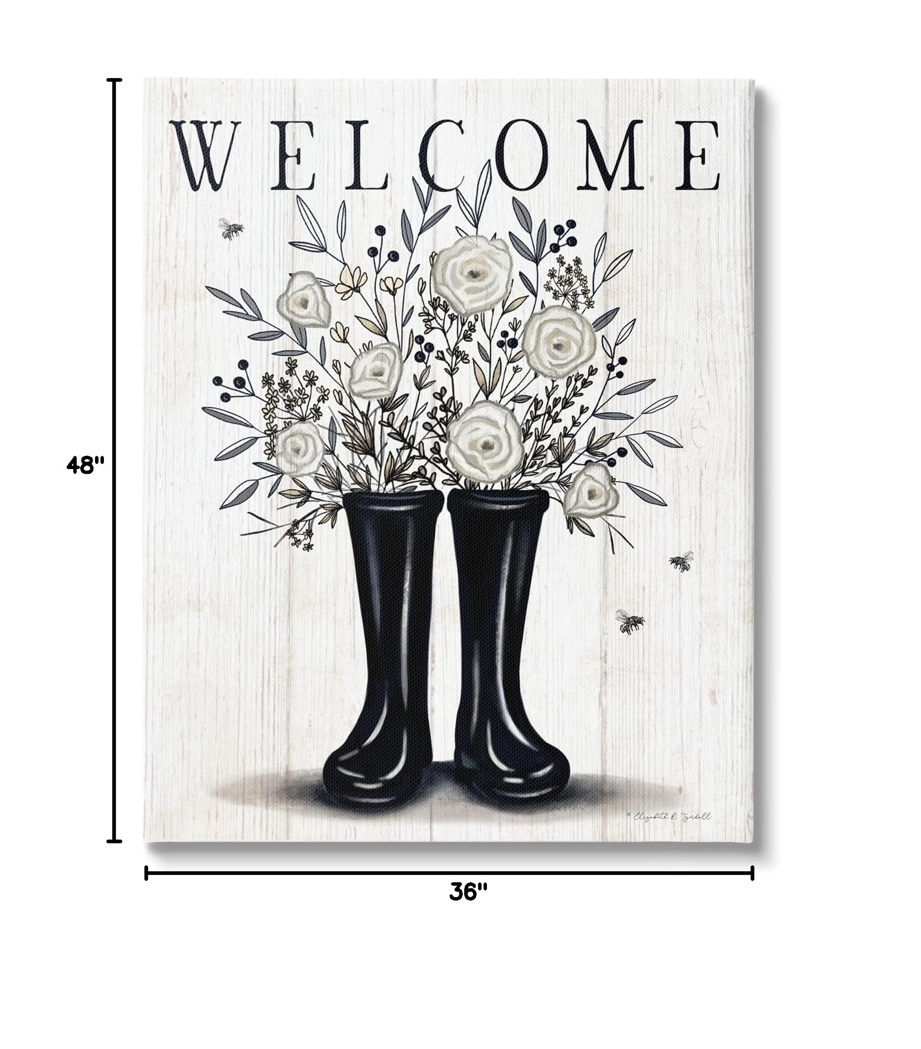Stupell Industries Welcome White Roses Gardening Boots - Outdoor Insect Sign by Elizabeth Tyndall | Perfect for Garden Decor, Front Porch Welcome Sign & Country Home Decor