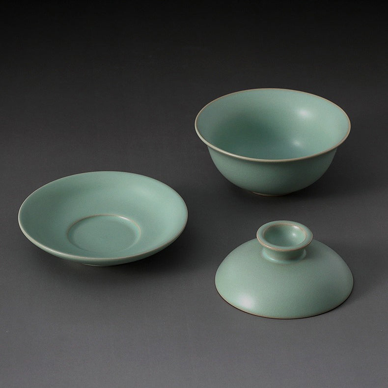 Authentic Chinese Ru Kiln Gaiwan - Handmade Ceramic Teacup with Lid & Saucer for Gongfu Tea Brewing | Perfect for Tea Ceremonies, Home Use & Gifts