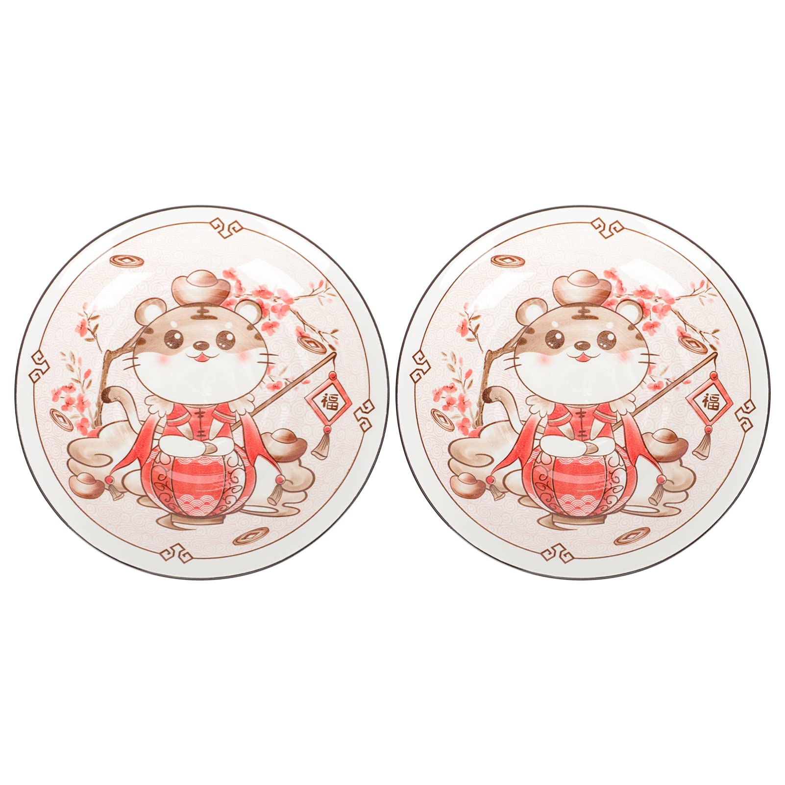 Chinese Tiger Ceramic Plates 7inch - 2pcs for Dinner, Dessert & Appetizer
