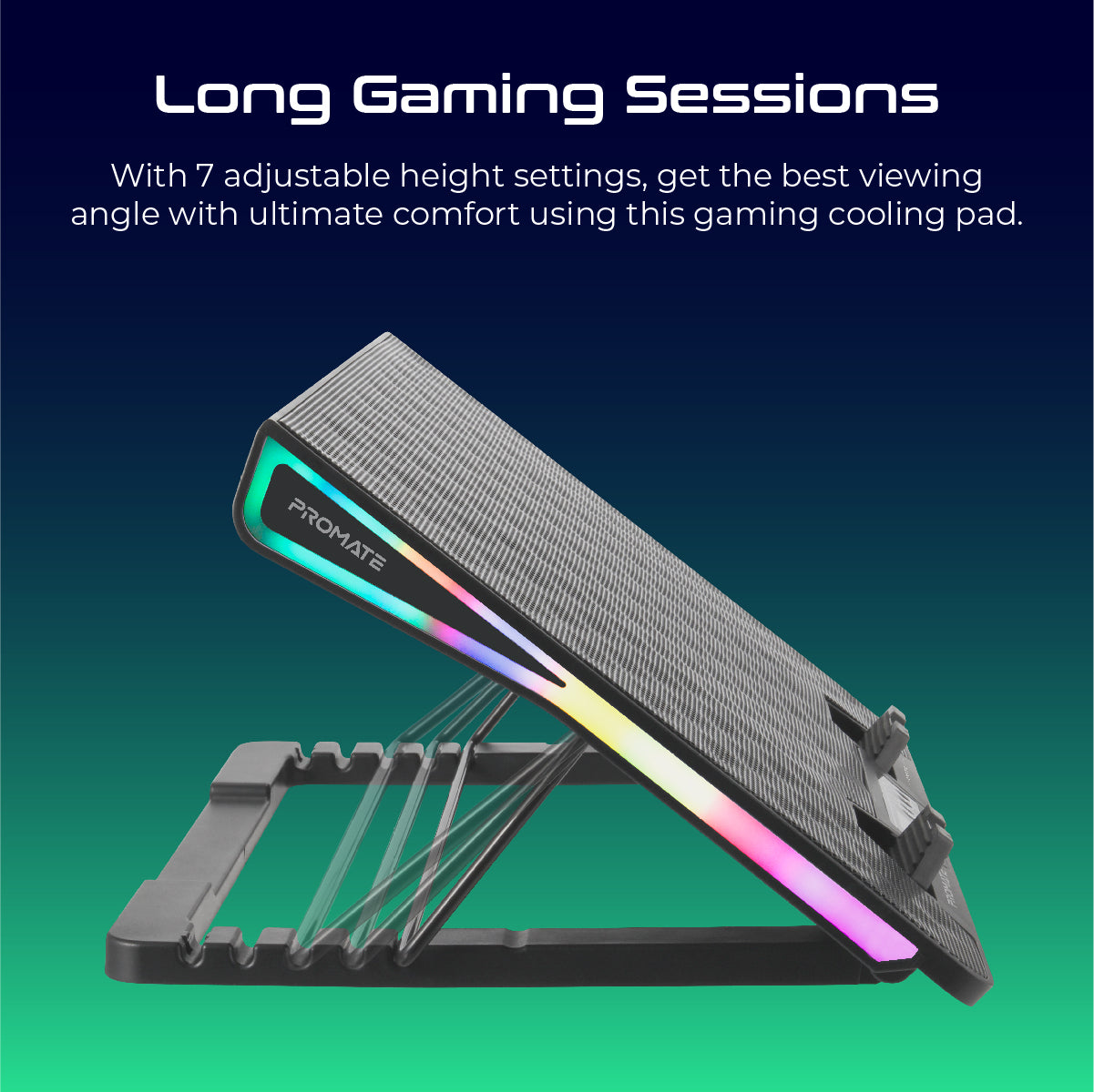 Portable Adjustable RGB Laptop Cooling Pad for Gaming - Ergonomic Height & Angle Control - Perfect for PC, MacBook, Office & Home Use