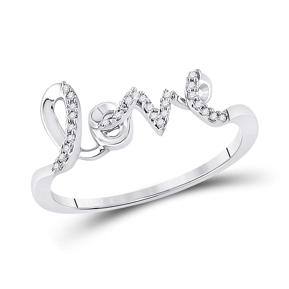 10K White Gold Women's Round Diamond Love Band Ring - 1/12 Cttw, Elegant Wedding Band, Anniversary Gift, Promise Ring for Her, Perfect for Engagements & Special Occasions
