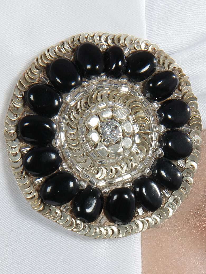 Elegant Black and Silver Round Brooch Pin with Clip - Perfect for Dresses, Coats, and Formal Occasions