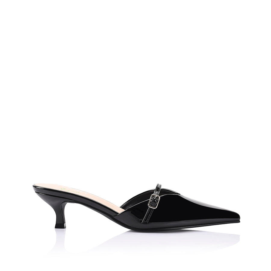 Lunar Pointed Toe Kitten Heels - Black Patent Leather Women's Shoes for Office, Party & Wedding