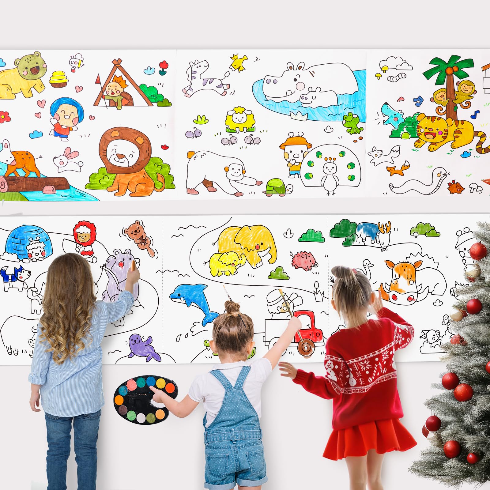 Jar Melo Animal Coloring Roll for Kids - No Mess Sticky Coloring Poster, 118x15.74 Inches Large Coloring Tablecloth | Toddler Drawing Paper, Kids Easel Art Activity | Perfect Gift for Birthday Parties, Home Play & Classroom Learning