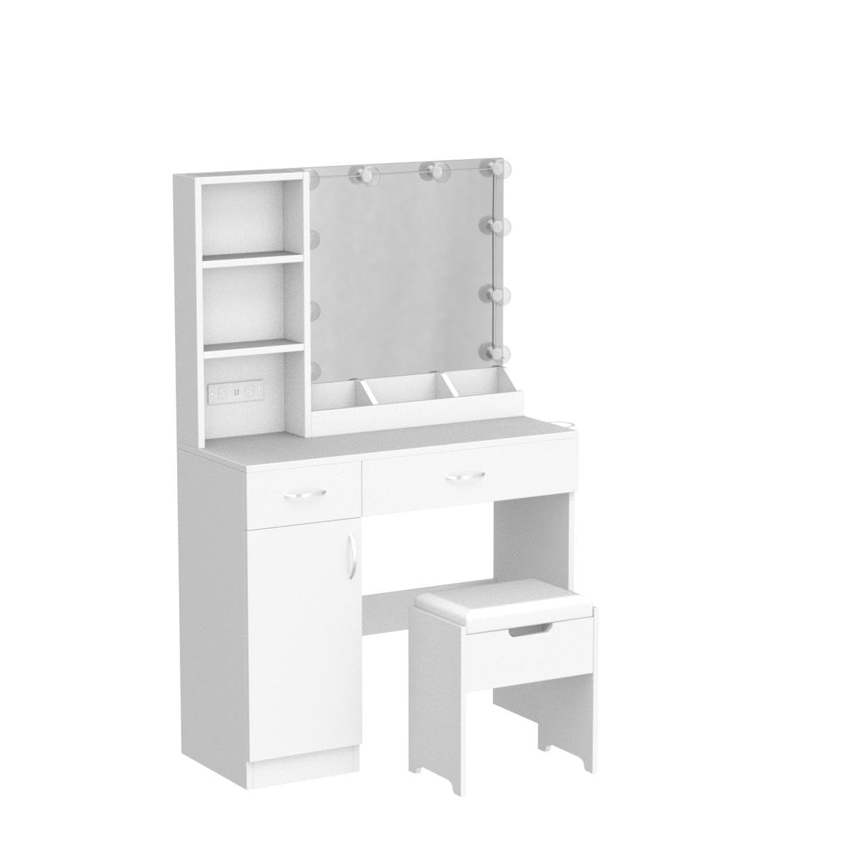 Fameill White Makeup Vanity Desk with LED Lighted Mirror, Power Strip & Storage - 2 Drawers, 3 Lighting Colors, 35.4 Inch - Perfect for Bedroom, Dressing Room & Beauty Salon Makeup Application