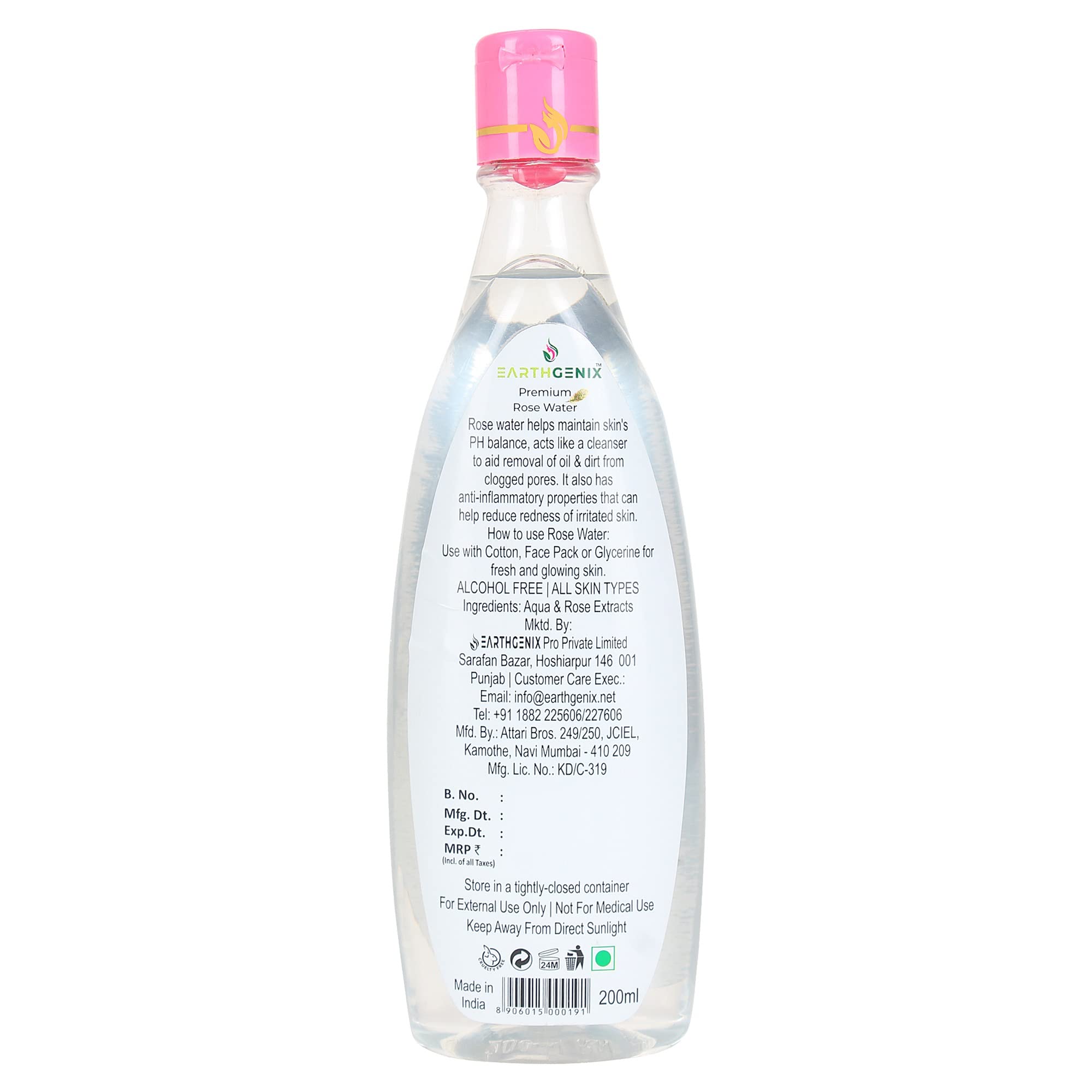 Earthgenix Premium Rose Water with Pure Rose Extracts 200ml (Pack of 2) - Alcohol-Free Facial Toner for Hydration & Glowing Skin | Women & Men | All Skin Types | Perfect for Daily Skincare, Makeup Setting & After Sun Care