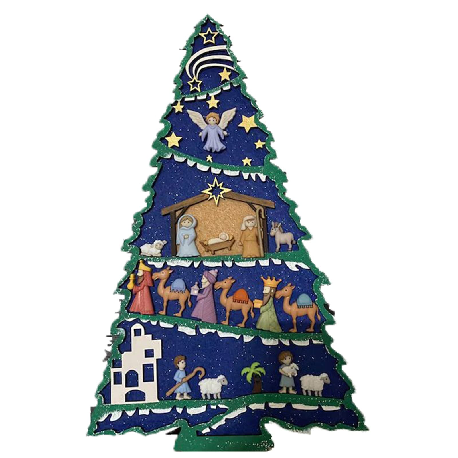 Nativity Scene Christmas Decorations - Lighted Stable with Palm Tree, Gold Frankincense & Myrrh Chests for Indoor Holiday Decor | Perfect for Home, Church & Office Christmas Displays