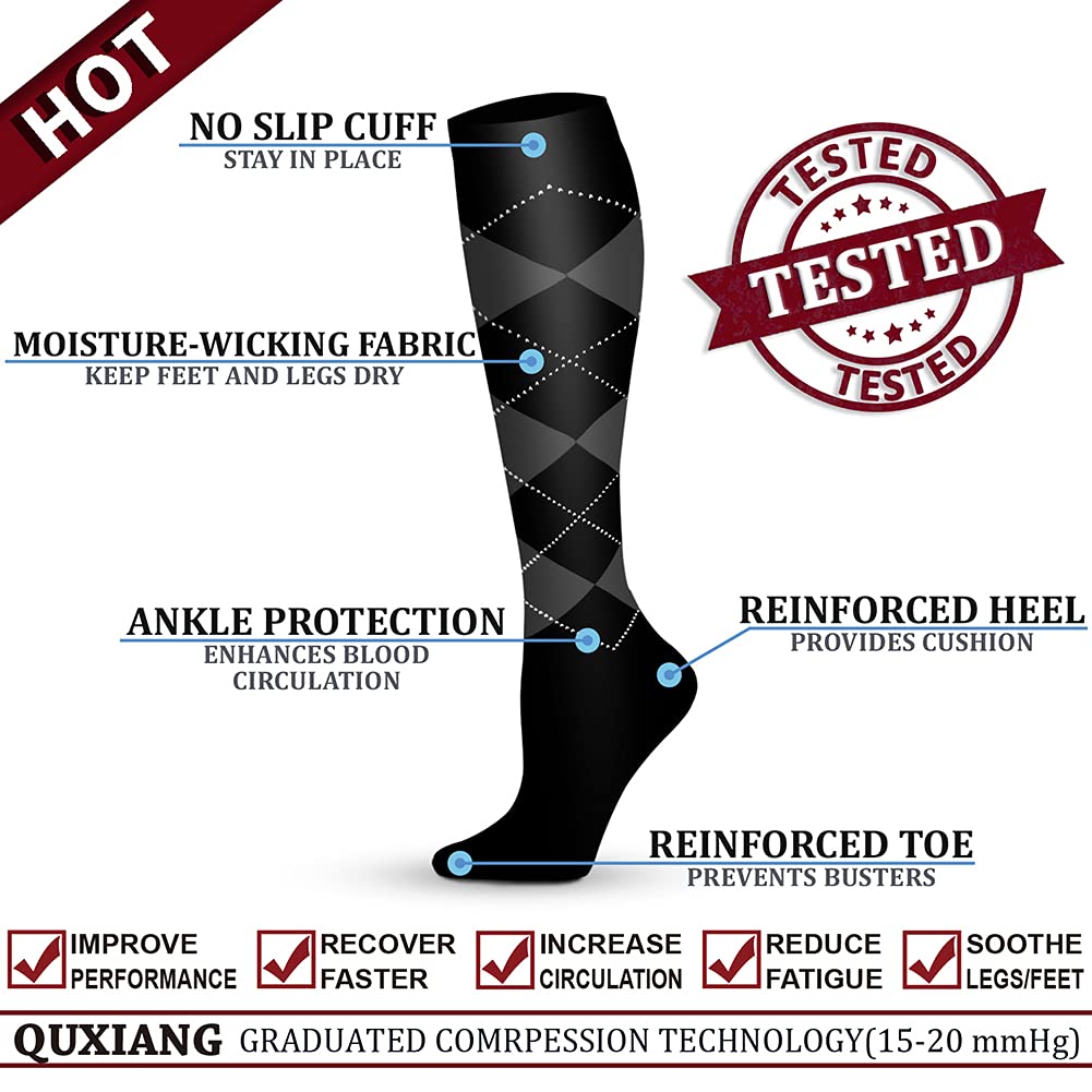 QUXIANG Copper Compression Socks for Women & Men (8 Pairs) - 15-20 mmHg Graduated Support Socks for Improved Circulation, Running, Cycling & Athletic Performance - Perfect for Workouts, Travel & Recovery