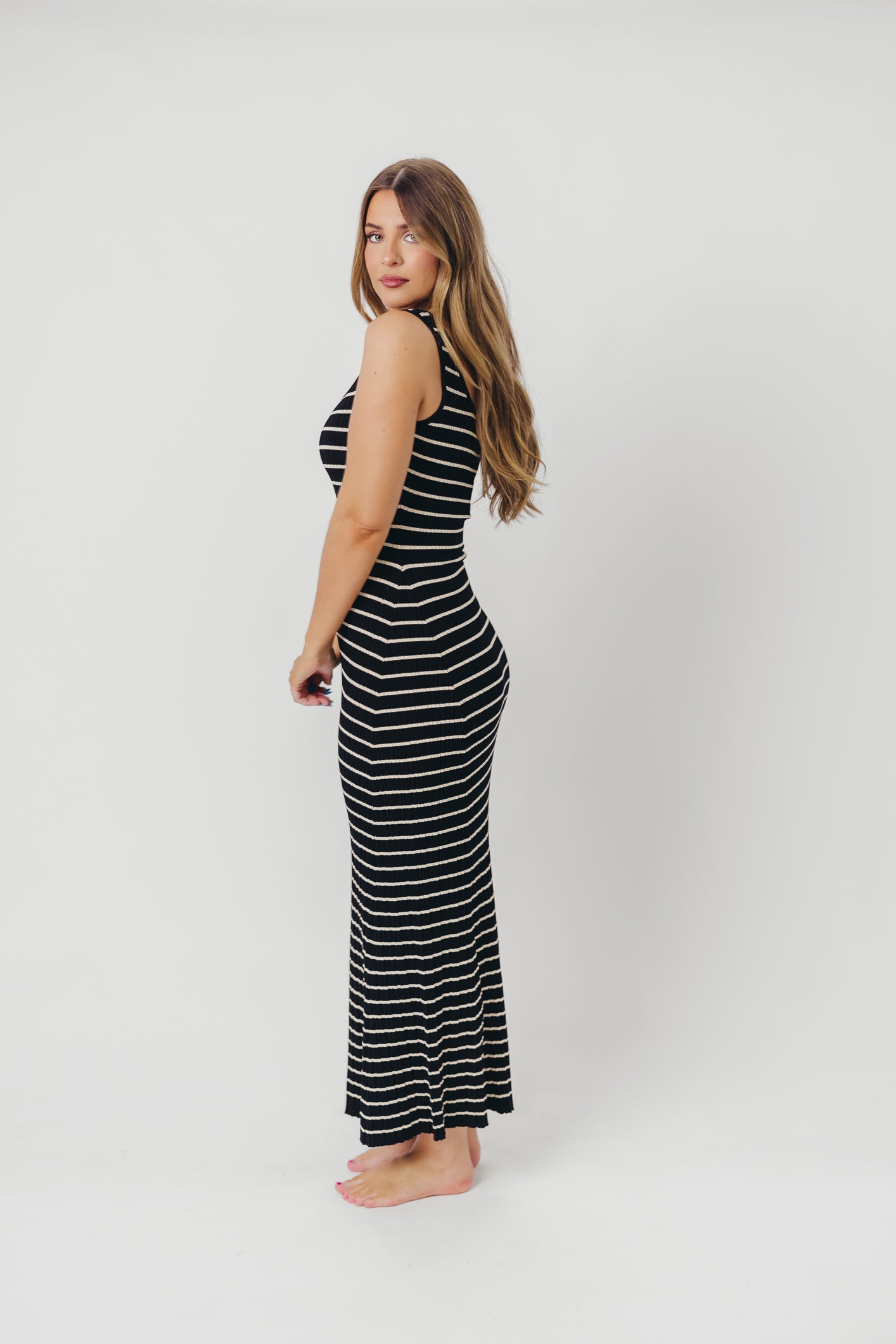 Scarlett Tank Maxi Dress in Black & Cream | Flowy Summer Dress for Women | Perfect for Beach, Vacation & Casual Wear