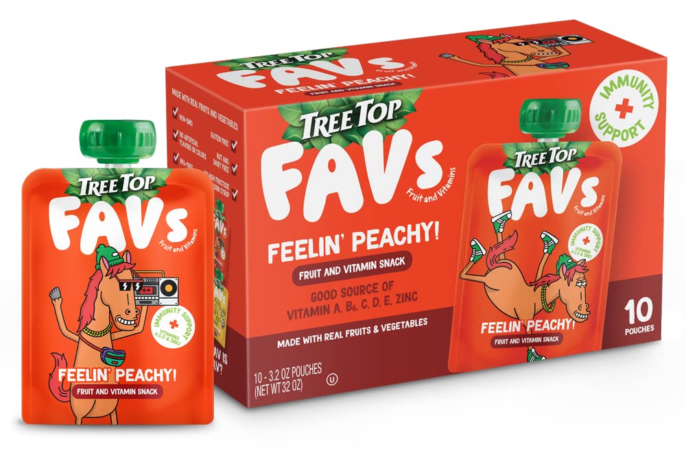 Organic Tree Top Peach Fruit Pouches, 3.2 oz (Pack of 10) | Healthy Kids Snacks, Lunch Box Treats & On-the-Go Fruit Puree for Toddlers