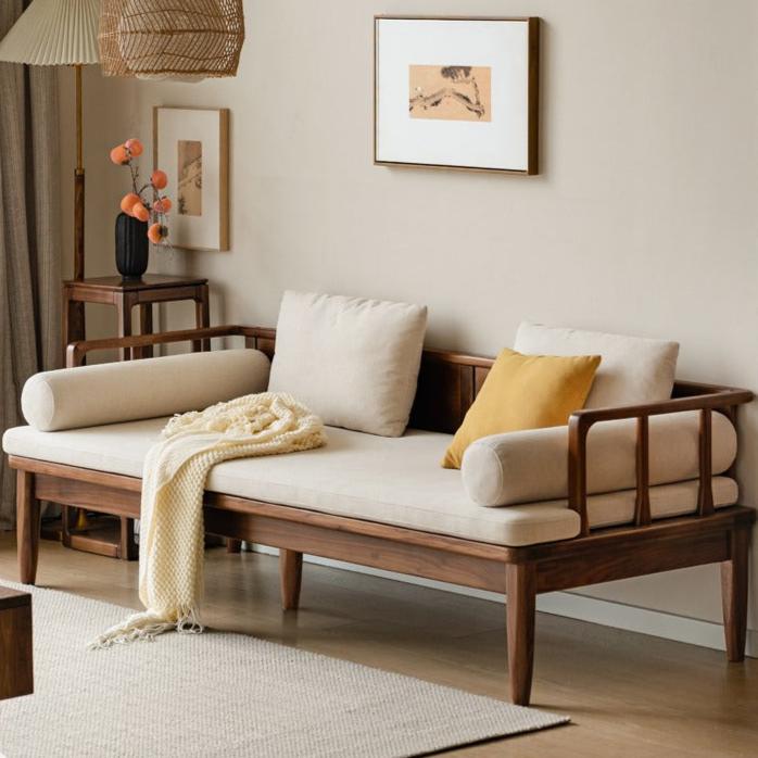 Premium Black Walnut Solid Wood Convertible Sofa - 2-in-1 Winter & Summer Use for Living Room, Bedroom, or Office - Comfortable & Durable Furniture for All Seasons