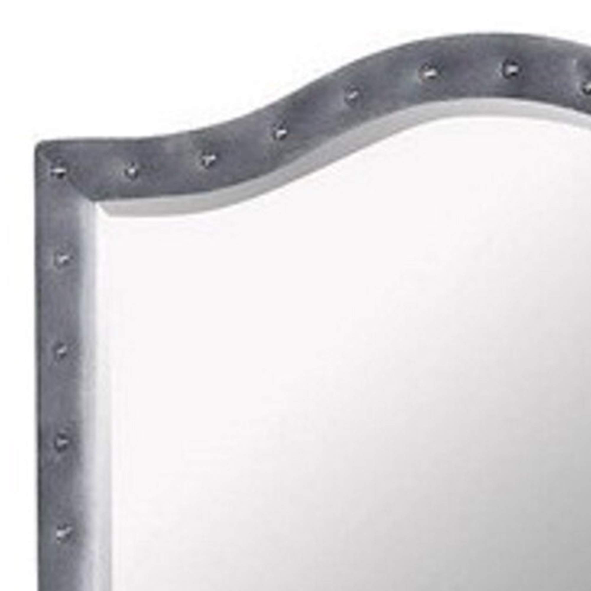Benjara 38 Inch Gray Fabric Padded Frame Mirror with Button Tufting - Elegant Full-Length Dressing Mirror for Bedroom, Living Room, and Entryway Decor