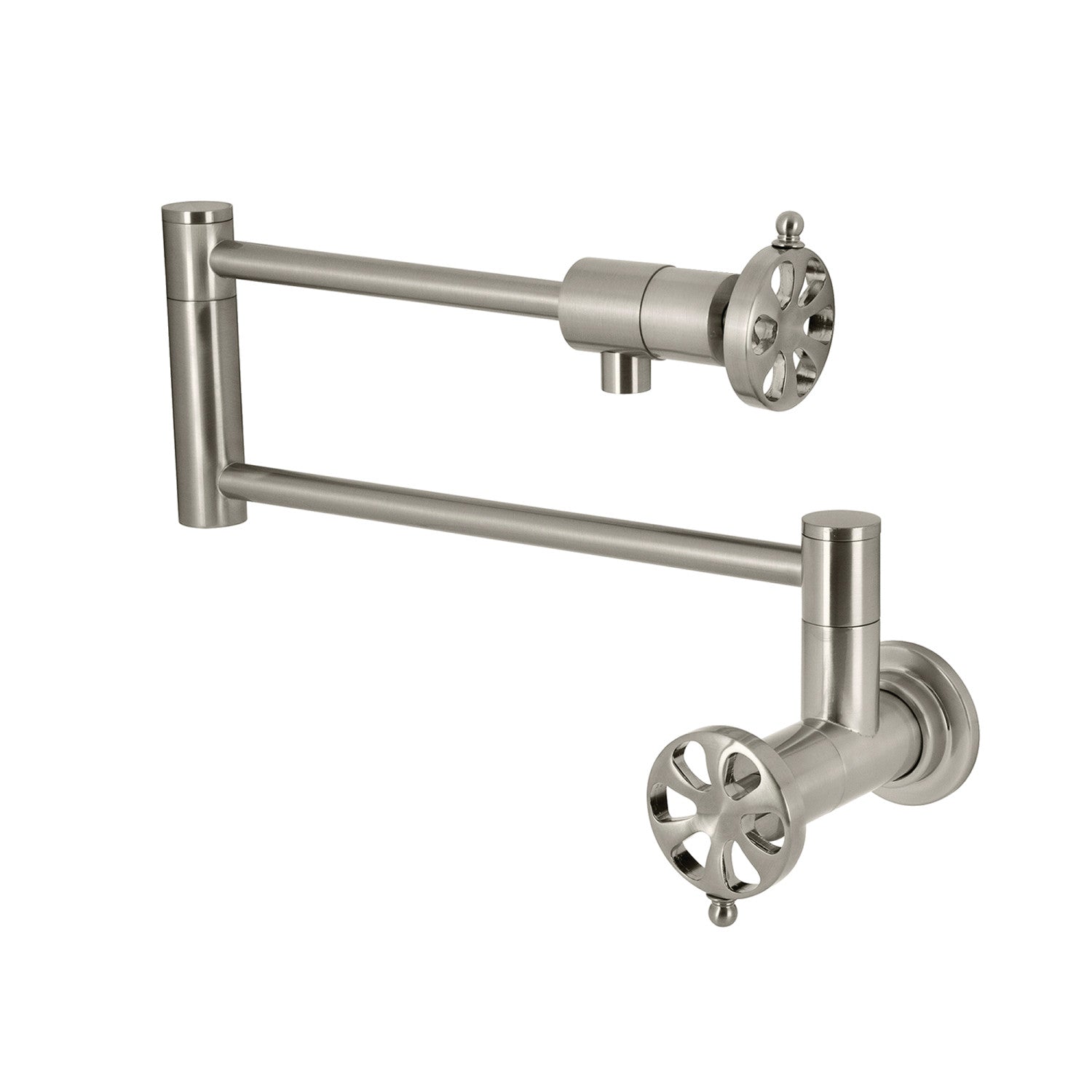 Belknap KS4108RX Brushed Nickel Two Handle Wall Mount Pot Filler Faucet - Perfect for Kitchen Sink, Stove & Cooking Area