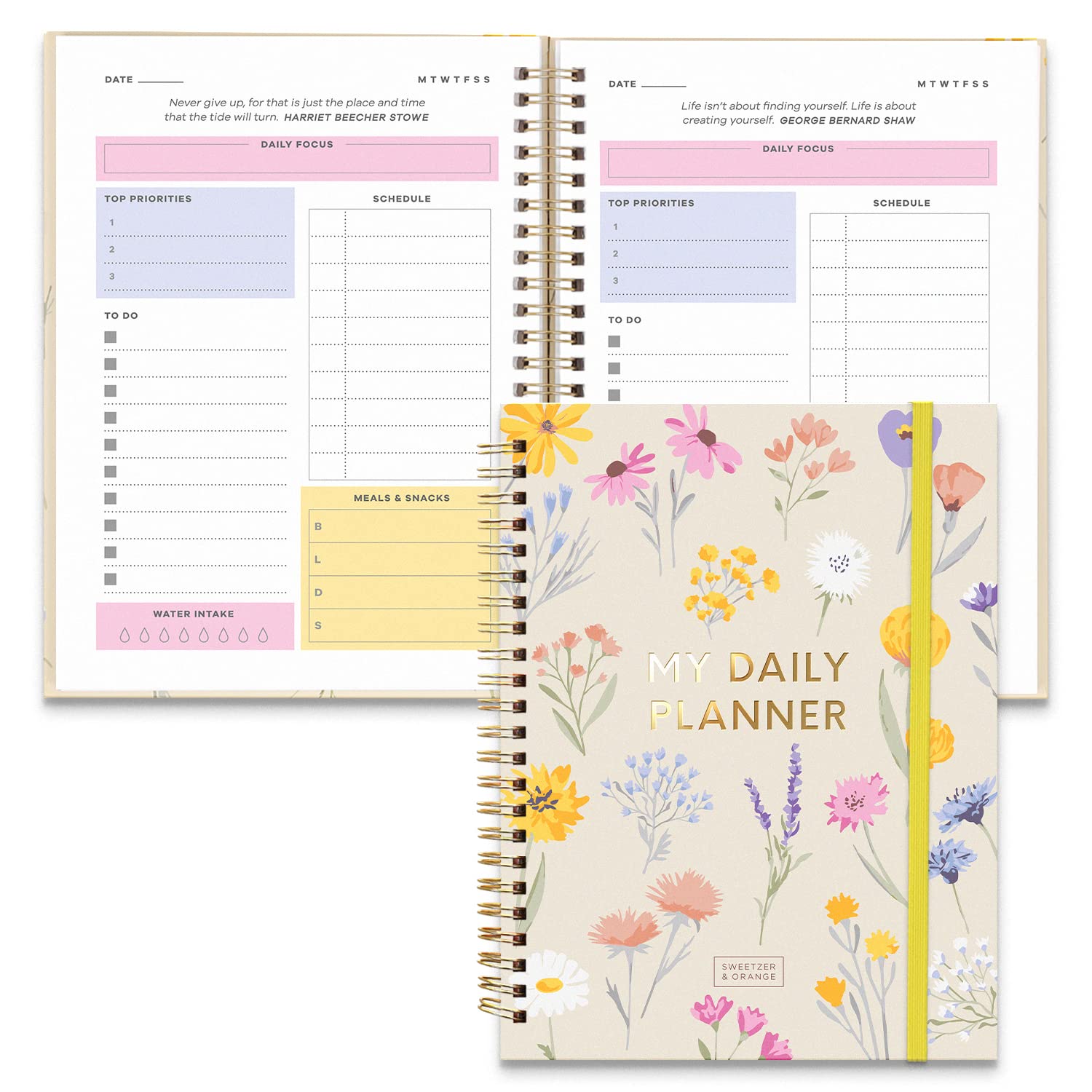 Sweetzer & Orange Undated Planner with Meal, Habit & Routine Tracker - Daily To-Do List Notebook for Students, Work & Productivity (ADHD Friendly) - Floral Design Organizer for College, Fitness & Goal Tracking | Perfect for Scheduling, Time Management & Personal Growth