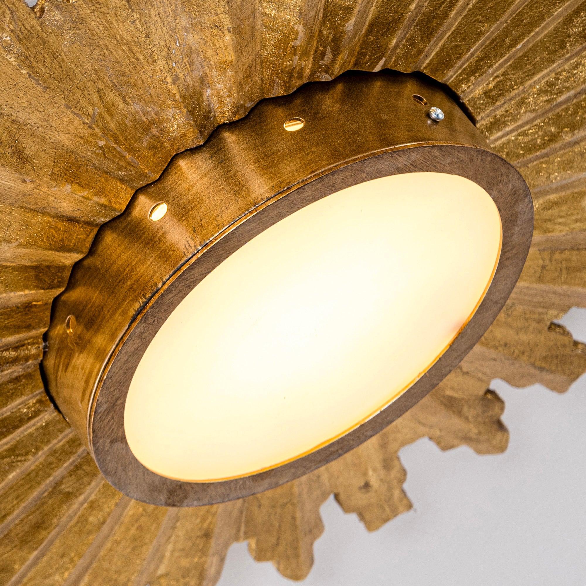 Golden Sunburst Flush Mount LED Ceiling Light - Modern Dimmable Fixture for Bedroom, Living Room & Hallway Lighting