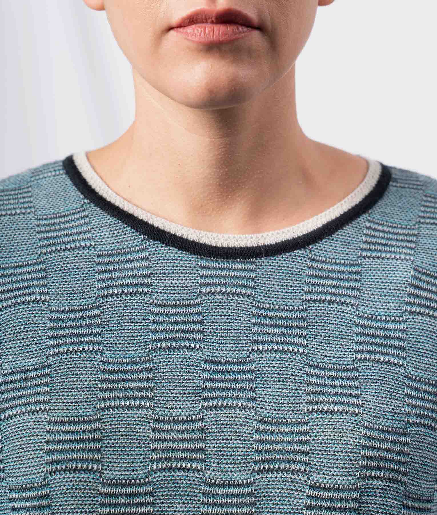 High & Low O-Neck Stitched Sweater in Teal Blue & Black | Women's Casual Knit Pullover for Fall & Winter | Perfect for Office, Dates & Cozy Evenings