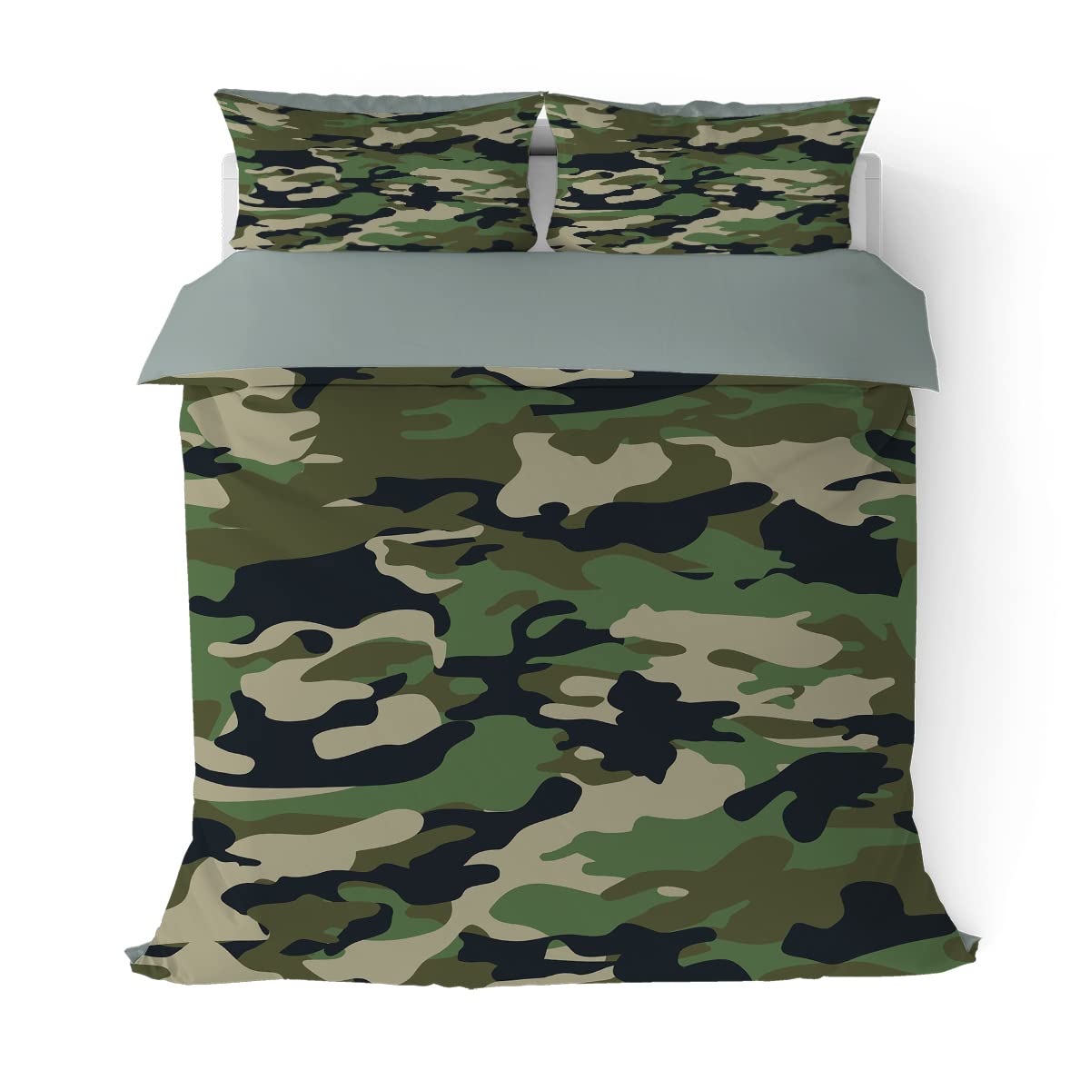 Dark Green Camo Duvet Cover Set Twin Size - 3 Piece Abstract Forest Hunter Army Camouflage Bedding | Soft Microfiber Quilt Cover for Kids, Boys & Teens | Includes Comforter Cover + 2 Pillowcases | Perfect for Hunting Theme Bedroom, Dorm Room Decor & Military Style Home Design