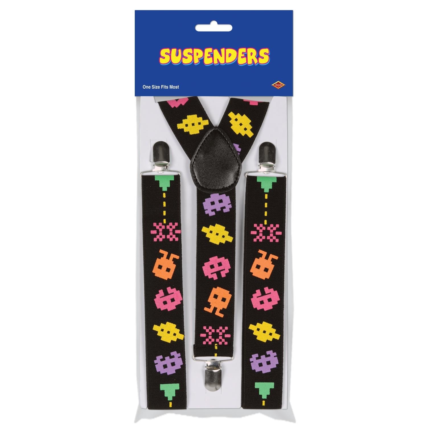 12 Pack Beistle Arcade Suspenders - Adjustable Novelty Suspenders for Cosplay, 80s Theme Parties & Retro Gaming Events - Perfect for Costumes, Dress-Up & Vintage Outfits