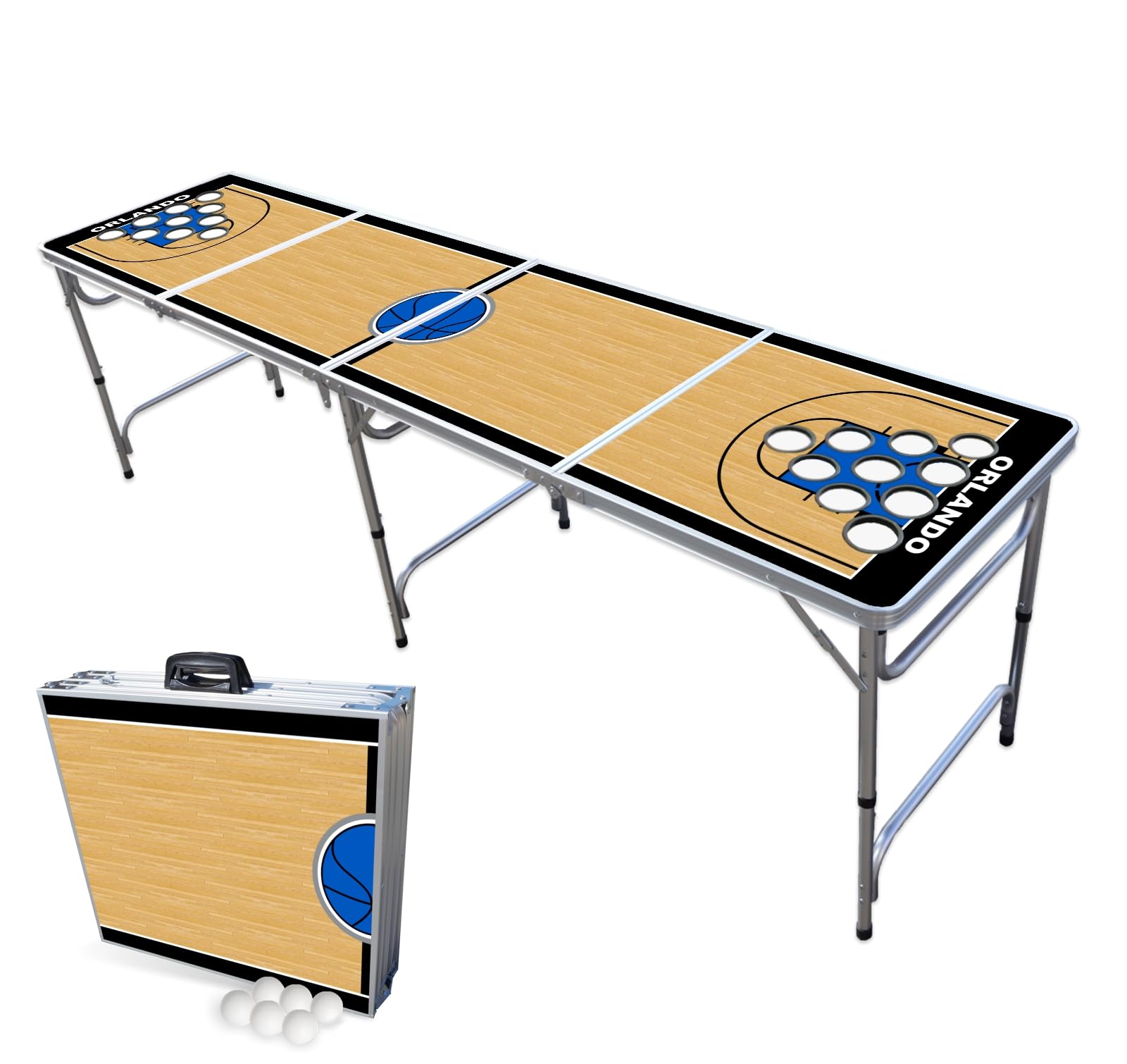 8-Foot Folding Portable Beer Pong Table with Optional Cup Holders & LED Lights - Outdoor Party Game for Backyard, Tailgating & College Events (Multiple Models Available)