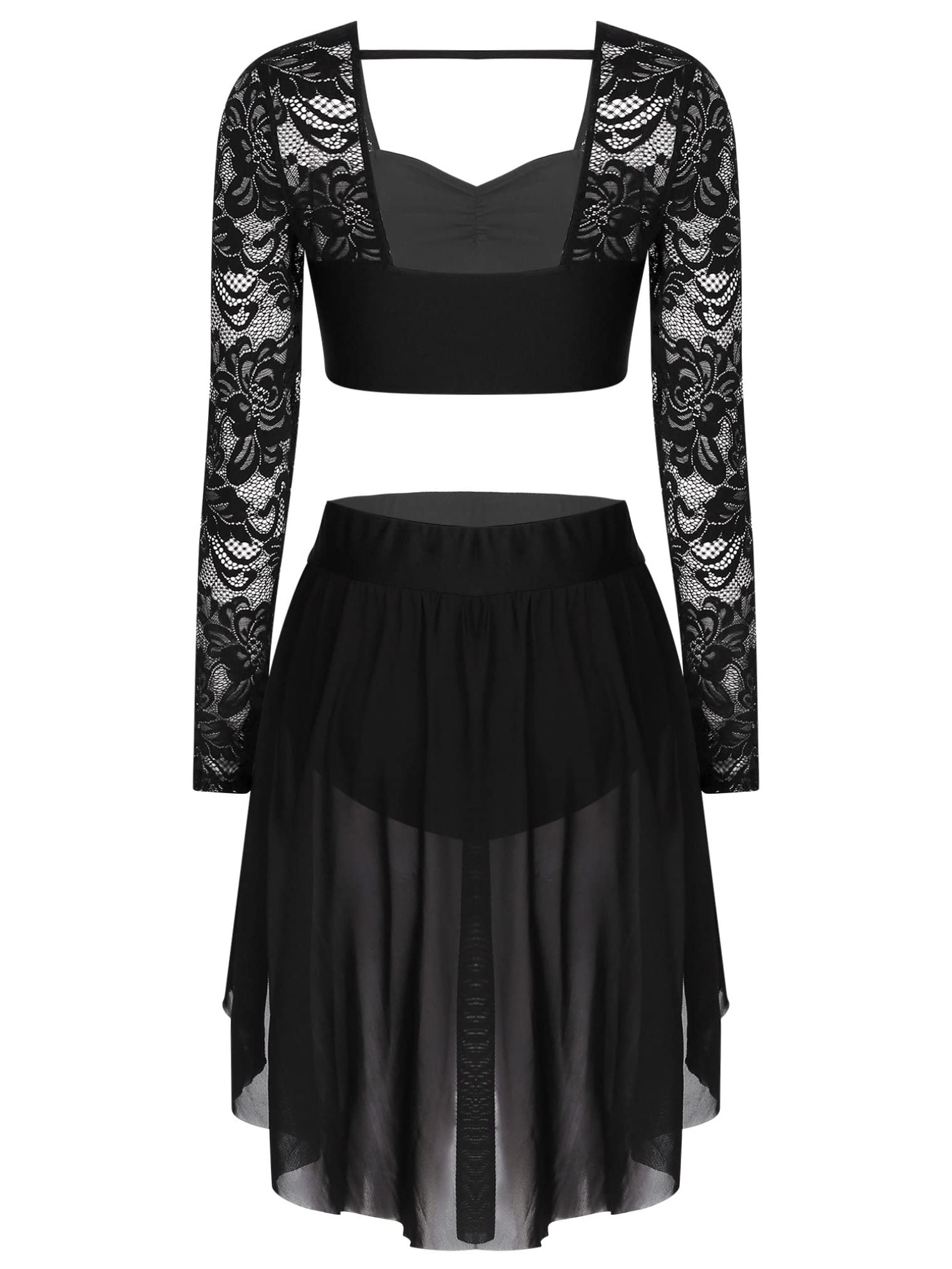 Women's Floral Lace Lyrical Dance Costume Set - Sexy Crop Top with Shorts & Tutu Skirt (2-Piece Outfit) | Perfect for Ballet, Contemporary Dance & Performance