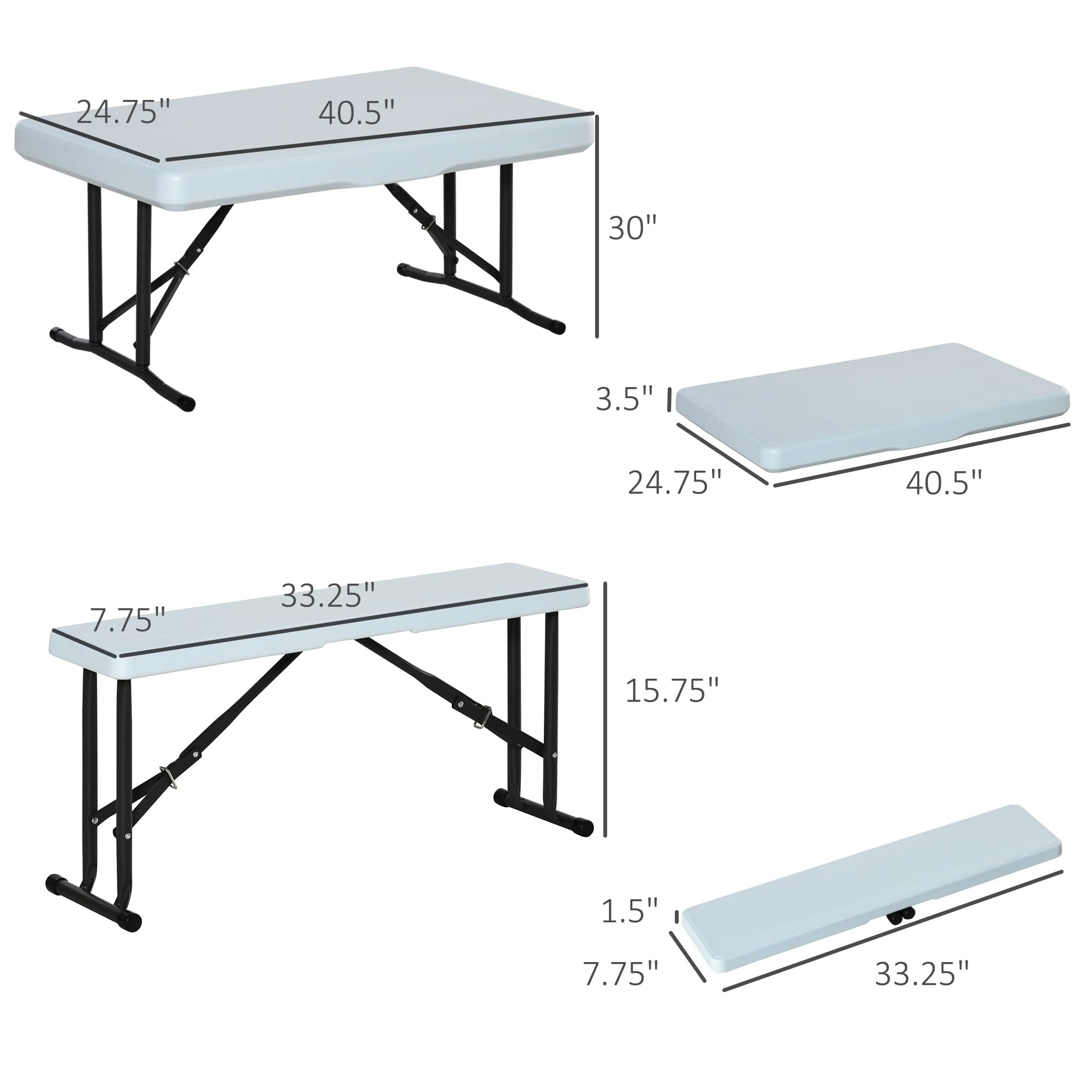 Outsunny 40 Inch Folding Picnic Table Set with 2 Benches - 3 Piece Outdoor Biergarten Style Foldable Beer Garden Table, Lightweight Durable Plastic, White - Perfect for Backyard BBQs, Patio Parties & Camping