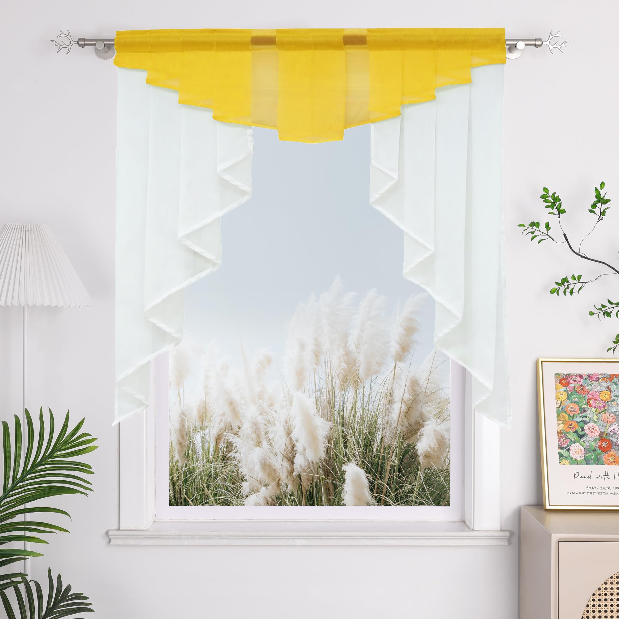 Elegant Yellow Window Valance Rod Pocket Sheer Voile Swag Curtain - 1 Piece (47x57 Inches) - Perfect for Kitchen, Living Room & Bedroom Decor