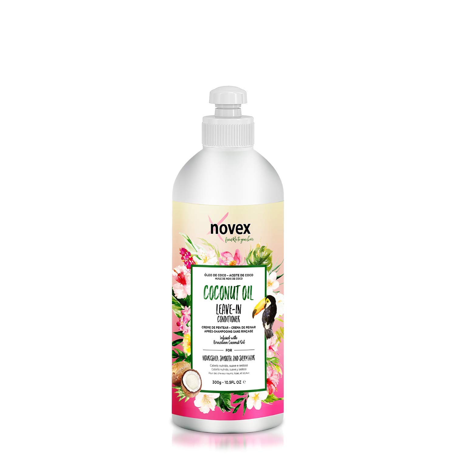 Novex Coconut Oil Leave-In Conditioner 10.5 oz - 100% Pure Organic Coconut Oil Infused Hair Treatment for Dry, Damaged & Curly Hair - Hydrating & Frizz Control for Salon-Quality Results at Home