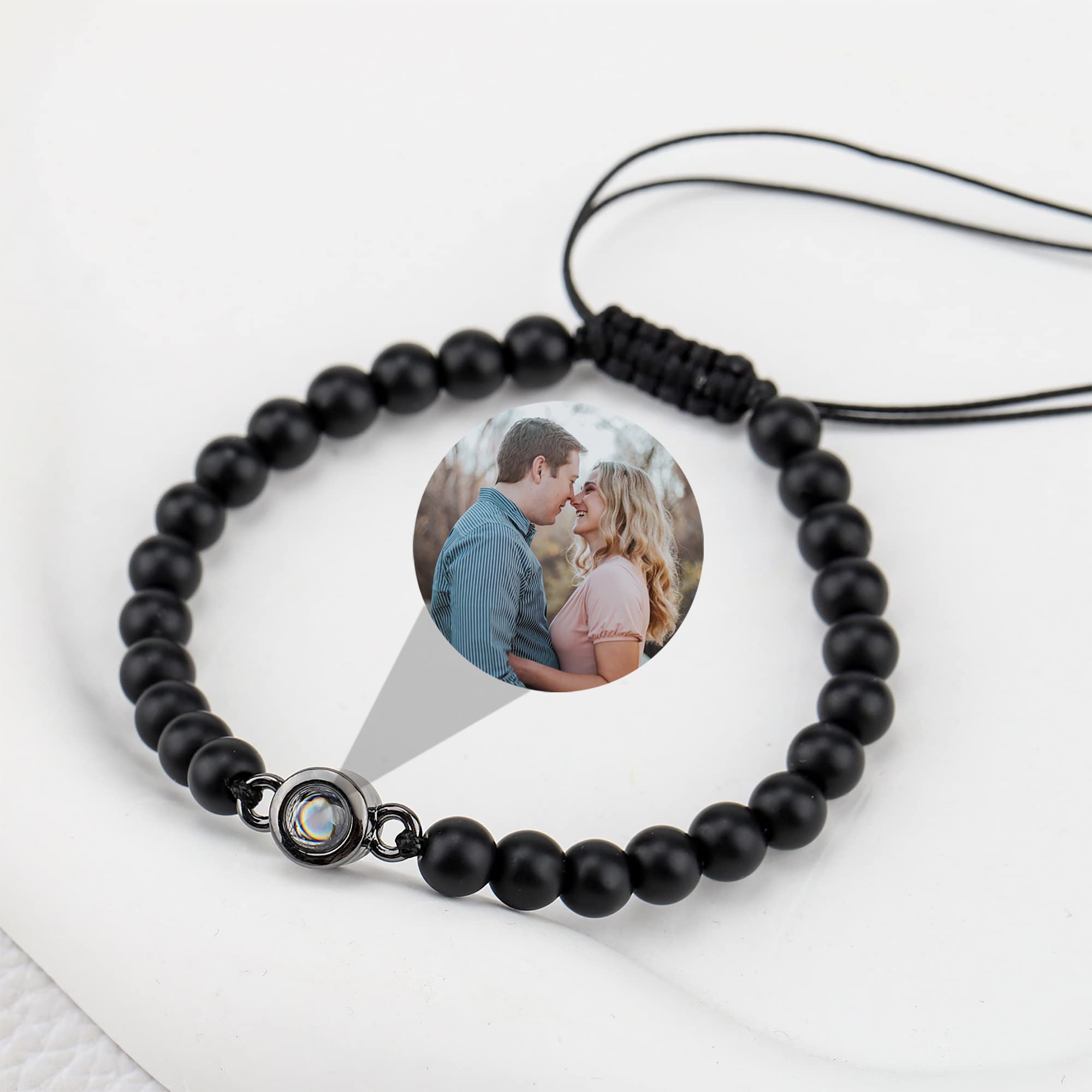 Custom Photo Bracelet with Picture Inside - Personalized Engraved Turquoise Circle Bracelet for Women, Men, Couples & Friends - Perfect Gift for Anniversary, Birthday & Valentine's Day