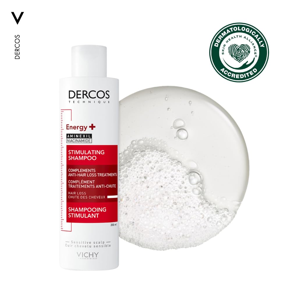 Vichy Dercos Energy+ Anti-Hair Loss Stimulating Shampoo for Damaged Hair - 200ml with Aminexil & Caffeine | Strengthens Hair Follicles | For Thinning Hair & Hair Growth | Daily Use for Men & Women