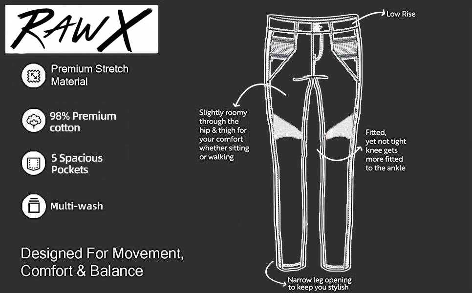 RAW X Men's Skinny Jeans - Washed Ripped Distressed Stretch Denim Biker Pants for Men | Slim Fit Motorcycle Jeans for Casual Wear & Night Out