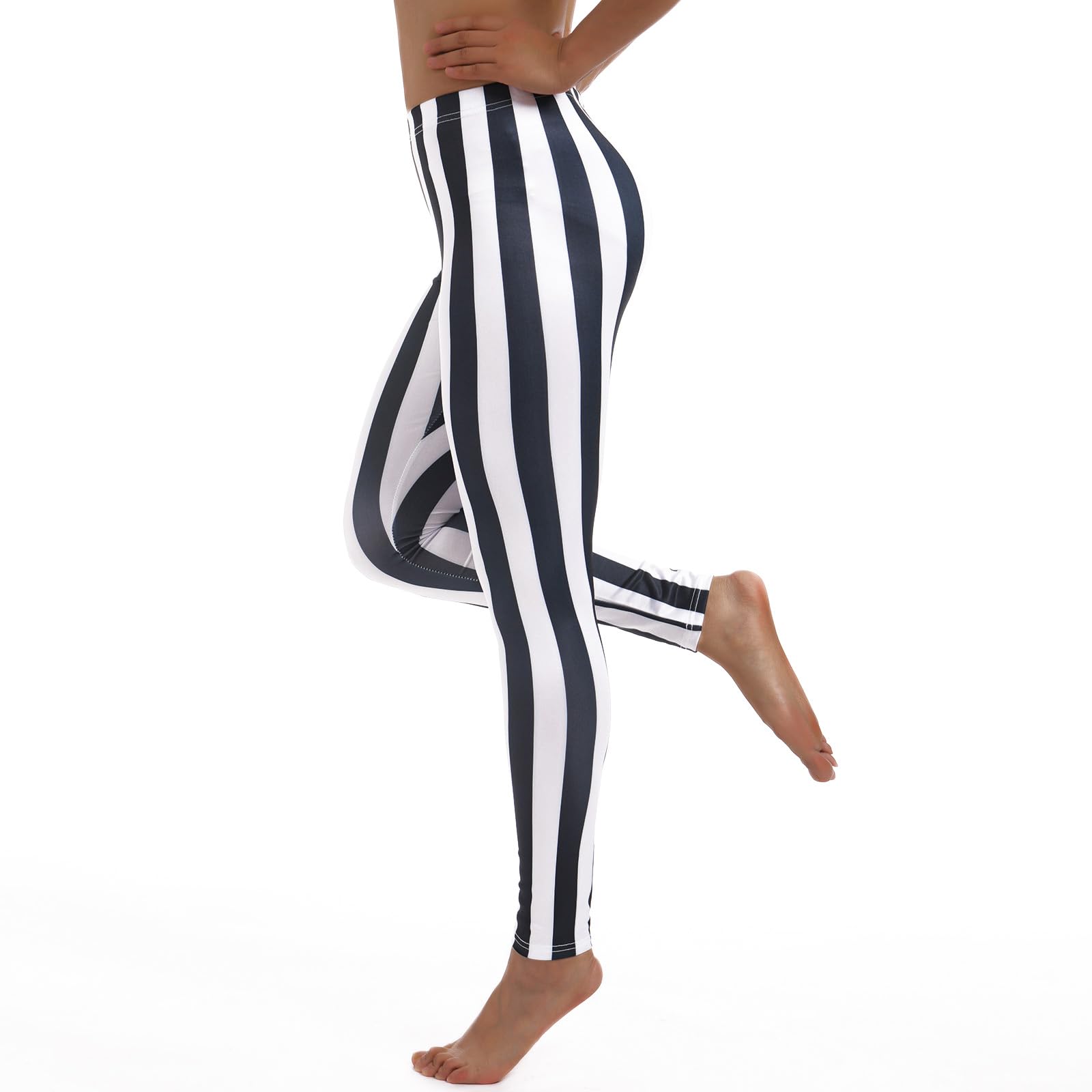 IMEKIS Women's Striped Leggings - High Waist Stretchy Tights for Halloween & Cosplay