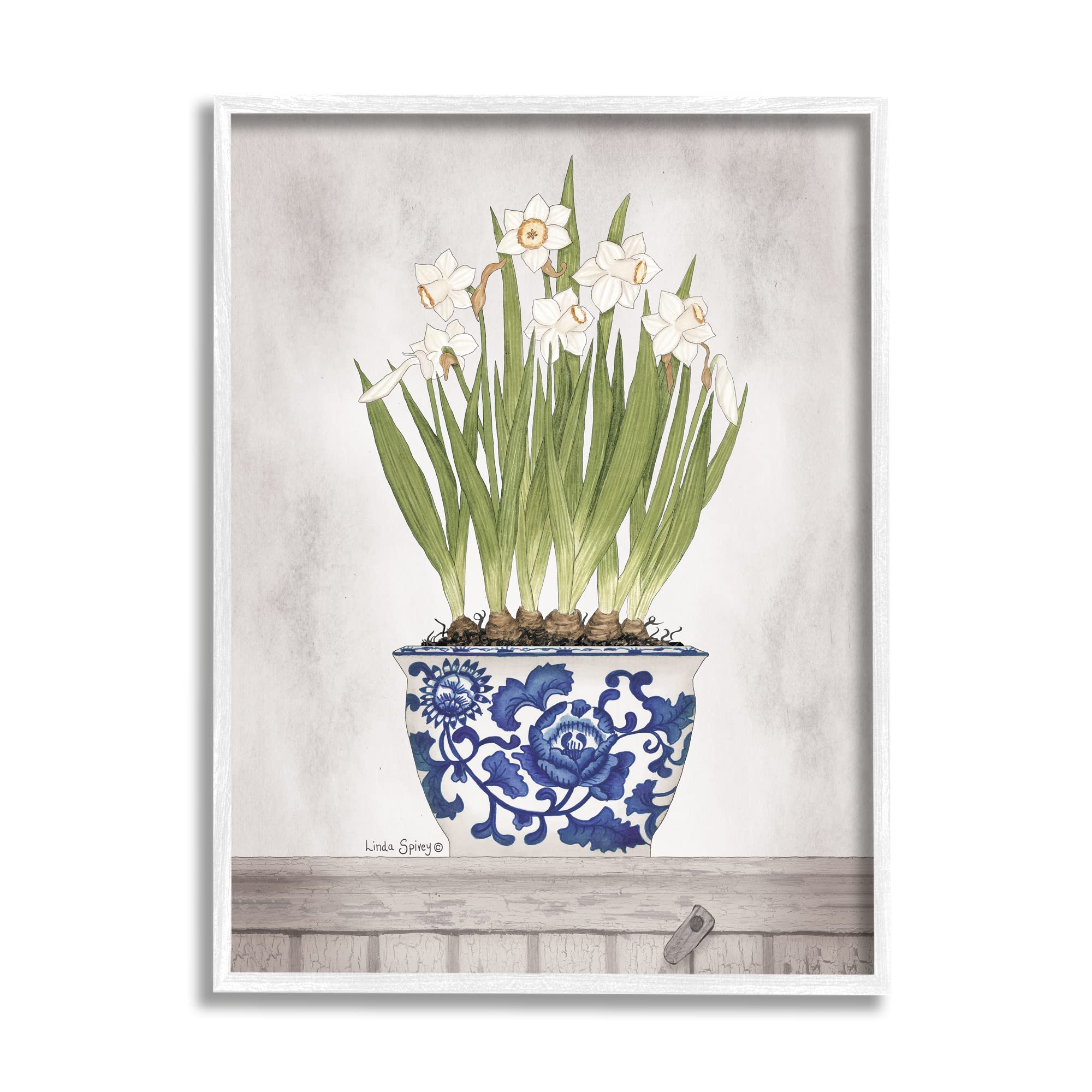 Stupell Industries Traditional Daffodil Flowers Porcelain Bowl - Countryside Floral Design by Linda Spivey - Elegant Tableware for Dining Room Decor, Kitchen Serving, and Spring Home Decor