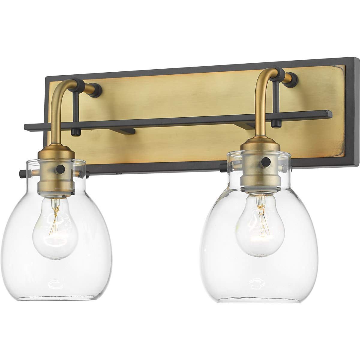 2-Light Wall Sconce Fixture - Matte Black & Antique Brass Finish - 16