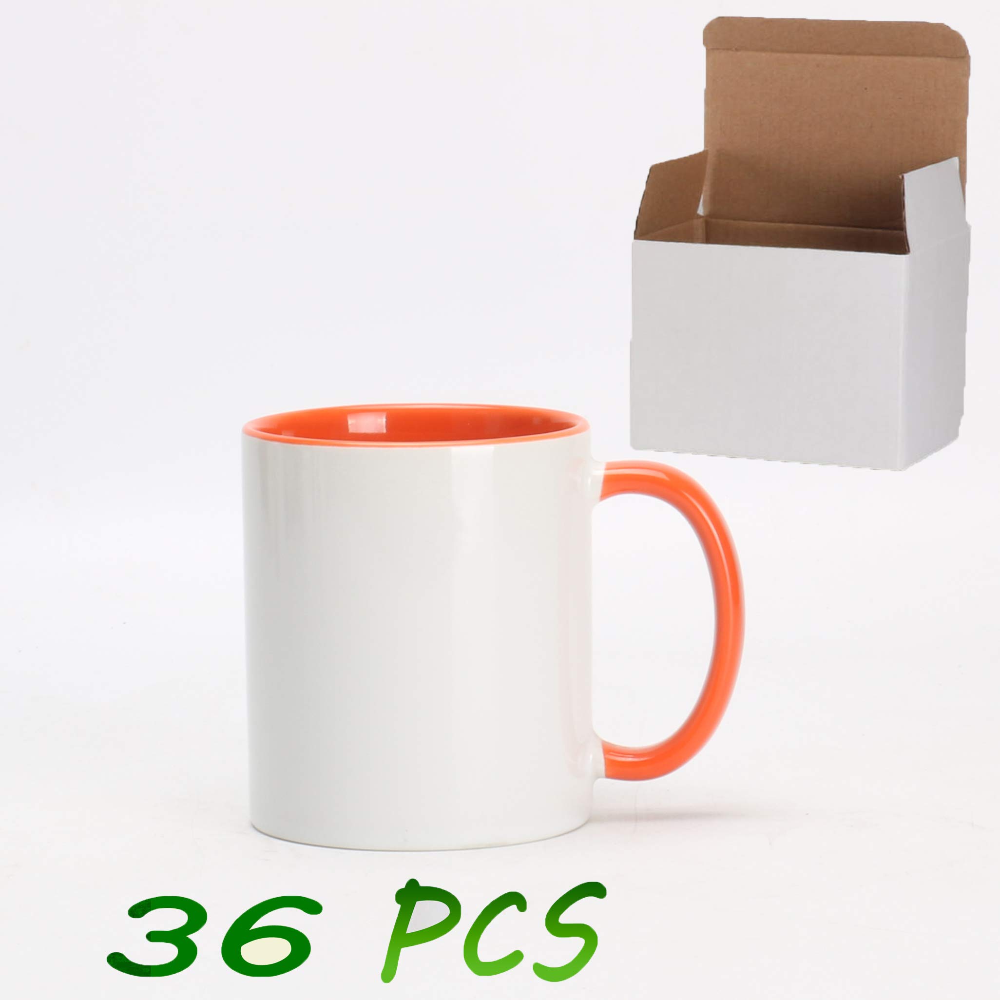 36-Pack 11oz Sublimation Ceramic Coffee Mugs - White Box Packaging, Orange - Perfect for Custom Printing, Office Use & Bulk Gifting