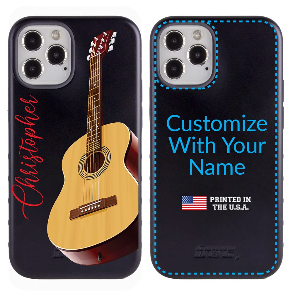 Custom Personalized Guard Dog Music Instrument iPhone 12 Pro Max Case - Protective Hybrid Phone Cover with Name Engraving - Acoustic Guitar Design - Perfect for Musicians & Music Lovers