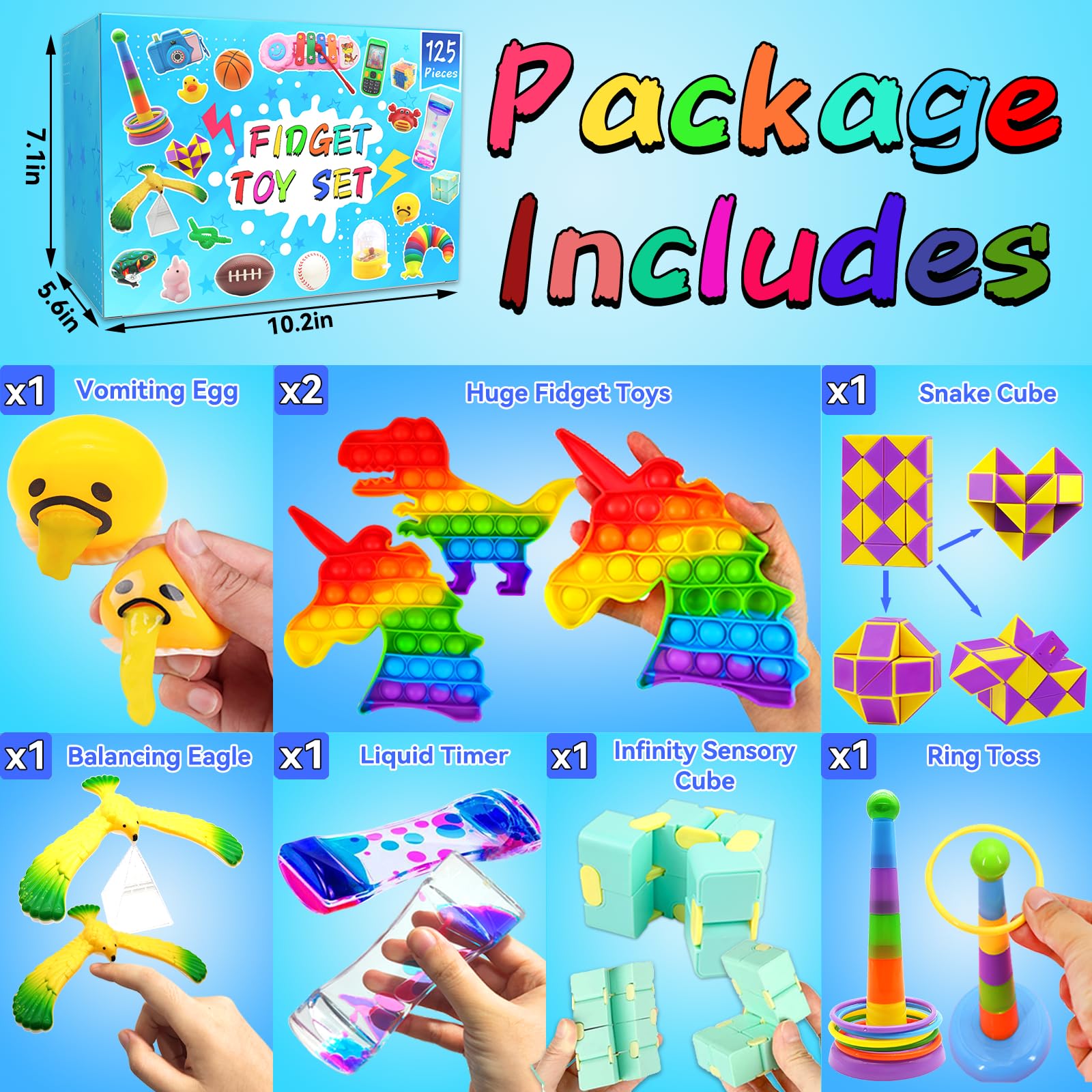 125-Piece Fidget Toy Assortment for Kids Ages 4-12 | Stress Relief & Anxiety Toys | Party Favors, Classroom Rewards, Pinata Fillers | Perfect for Birthday Parties, School Prizes & Sensory Play
