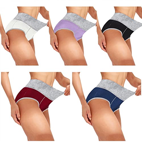 Gufesf 5 Pack Women's Breathable Cotton Underwear - High Waist Tummy Control Panties Multipack for Everyday Comfort | Perfect for Workout, Yoga & Daily Wear