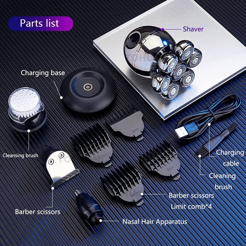 7D Electric Head Shaver for Bald Men - Waterproof 7-Blade Floating Razor with LCD Display & Multifunction Trimmer | Perfect for Travel, Gym & Daily Shaving Routine