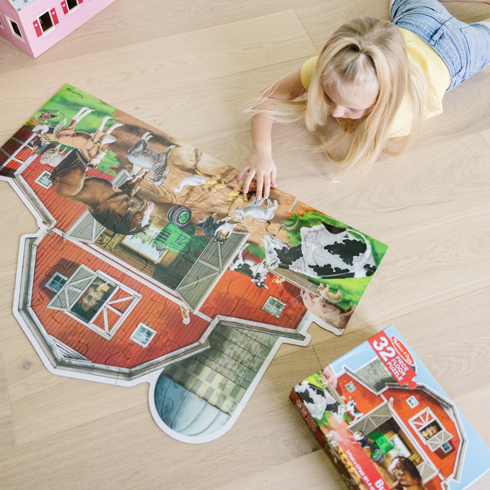 Busy Barn Shaped Floor Puzzle - 32 Piece Jumbo Farm Animal Puzzle for Kids | Educational Toddler Toy for Learning & Playtime