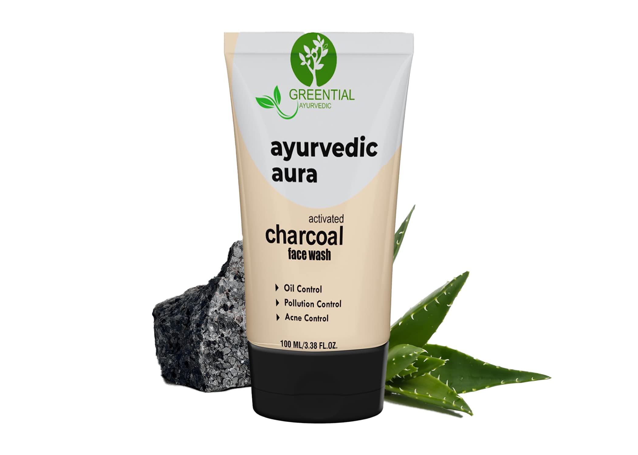 GREENTIAL AYURVEDIC Activated Charcoal Face Wash 100ml – Deep Cleansing, Detoxifying, Acne Control & Skin Brightening | Natural Ayurvedic Formula for All Skin Types | Perfect for Daily Skincare Routine & Detox