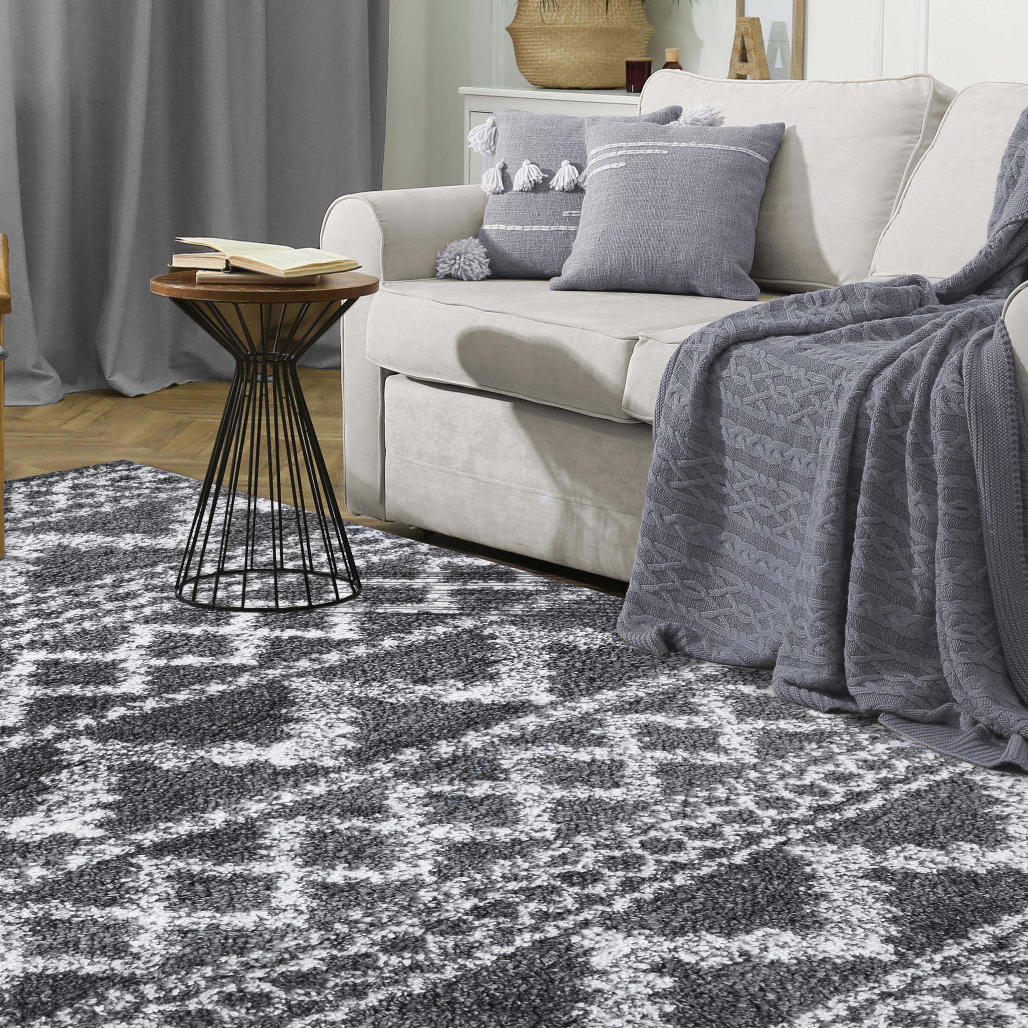 Rhea Geometric Bohemian Plush Shag Area Rug - Soft Non-Slip Indoor Floor Carpet for Living Room, Bedroom & Nursery | Modern Home Decor