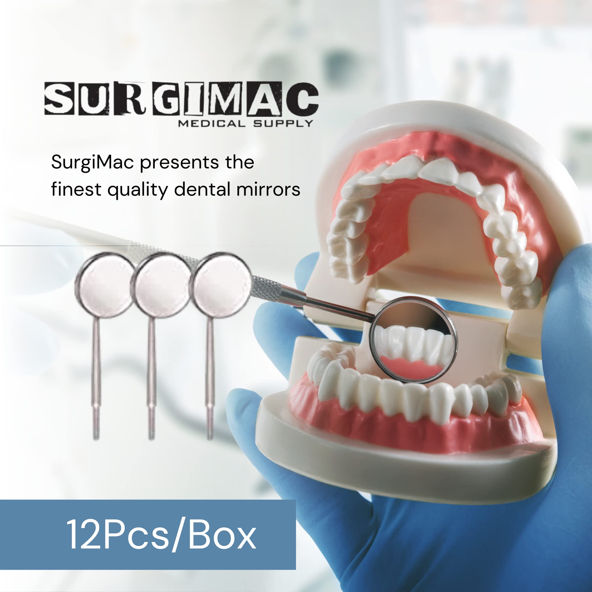 **Rhodium-Coated Dental Mirrors - 12Pcs/Box - Front Surface Diagnostic Intraoral Mouth Mirror for Dentists & Hygienists - Stainless Steel Cone Socket - Size 6/26mm - Perfect for Dental Exams, Cleanings & Oral Surgery**