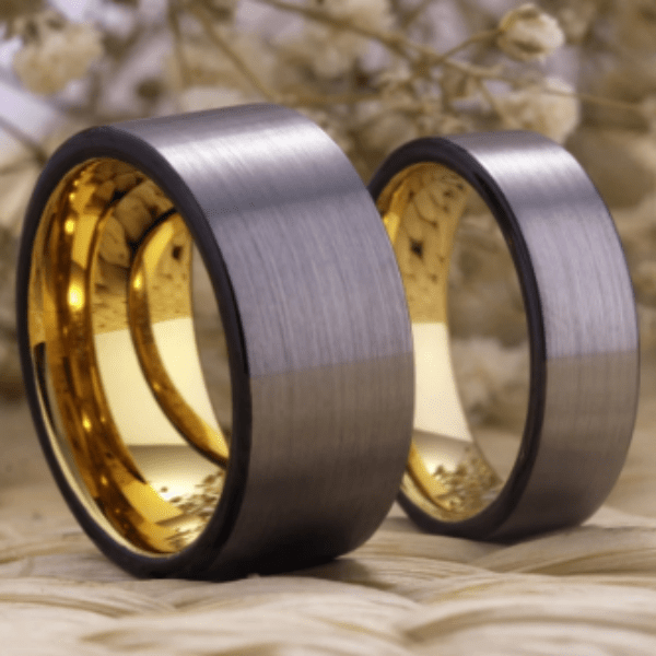 Brushed Grey Gold Wedding Engagement Ring for Couples - Elegant Matching Bands for Proposals & Anniversaries - Perfect for Romantic Occasions & Special Moments