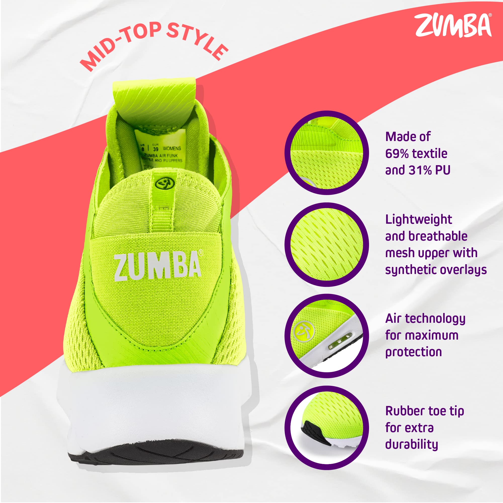 Zumba Women's Air Classic Remix Sneakers - Lightweight Dance Shoes for Zumba Fitness, Latin Dance & Workouts - Perfect for Dance Classes, Gym & Casual Wear
