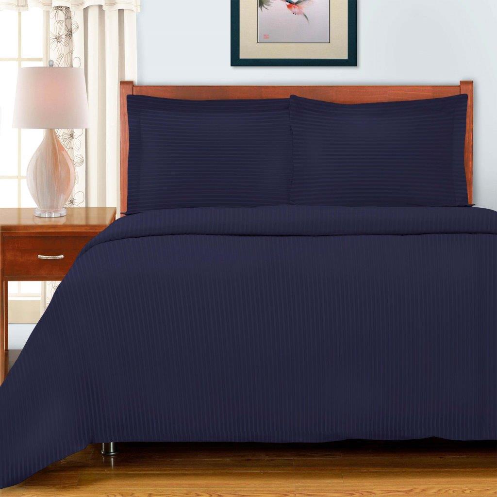 Luxury Egyptian Cotton 600 Thread Count Duvet Cover Set - Queen Size, Striped Design for Bedroom Decor | Soft & Breathable Bedding Set for Hotels, Guest Rooms & Master Bedrooms
