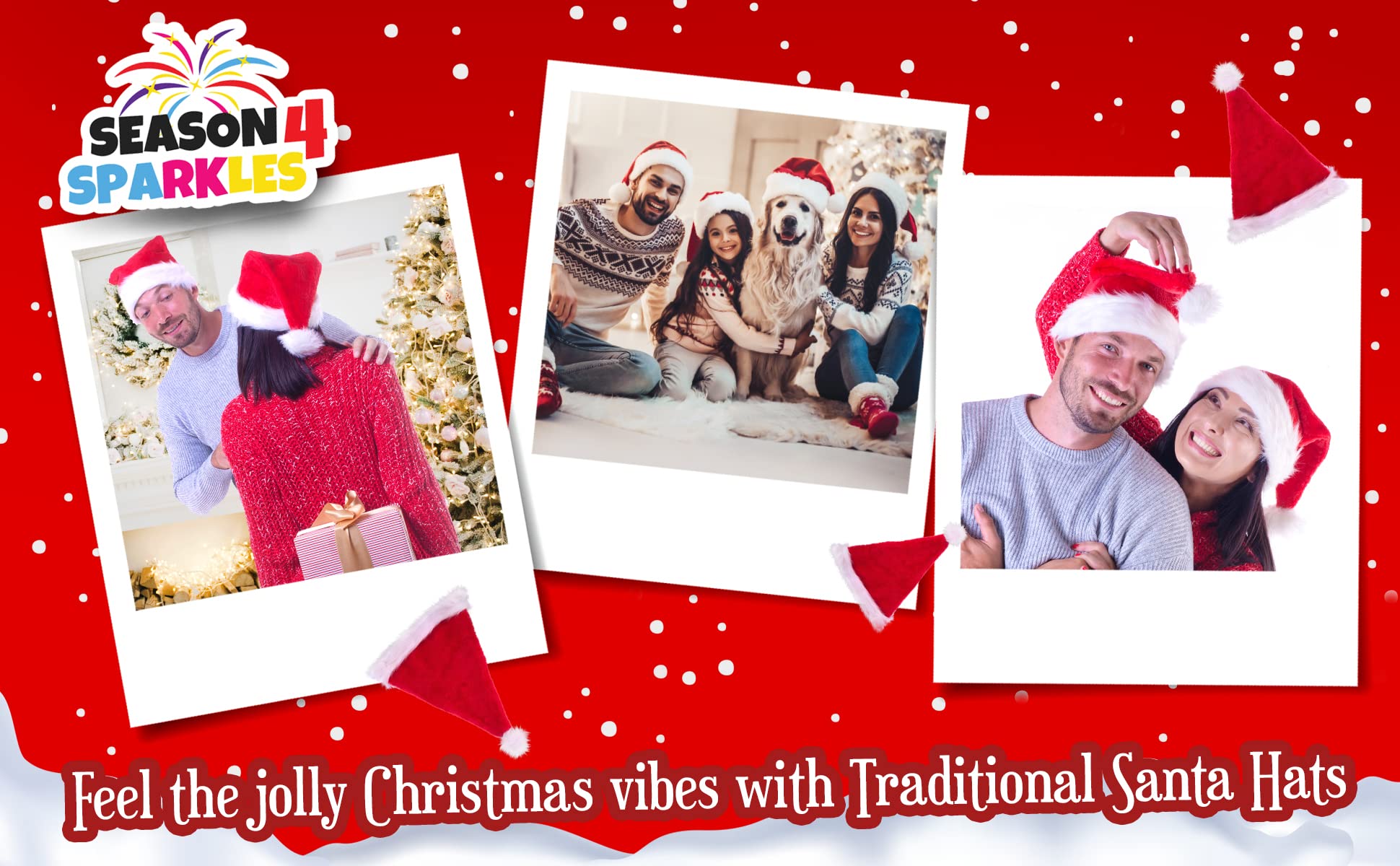 4-Piece Funny Santa Hat Set for Christmas Holiday Parties - Soft & Comfortable Family Pack (2 Large Adult Hats & 2 Small Youth Hats) - Perfect for Christmas Photos, Office Parties & Family Gatherings