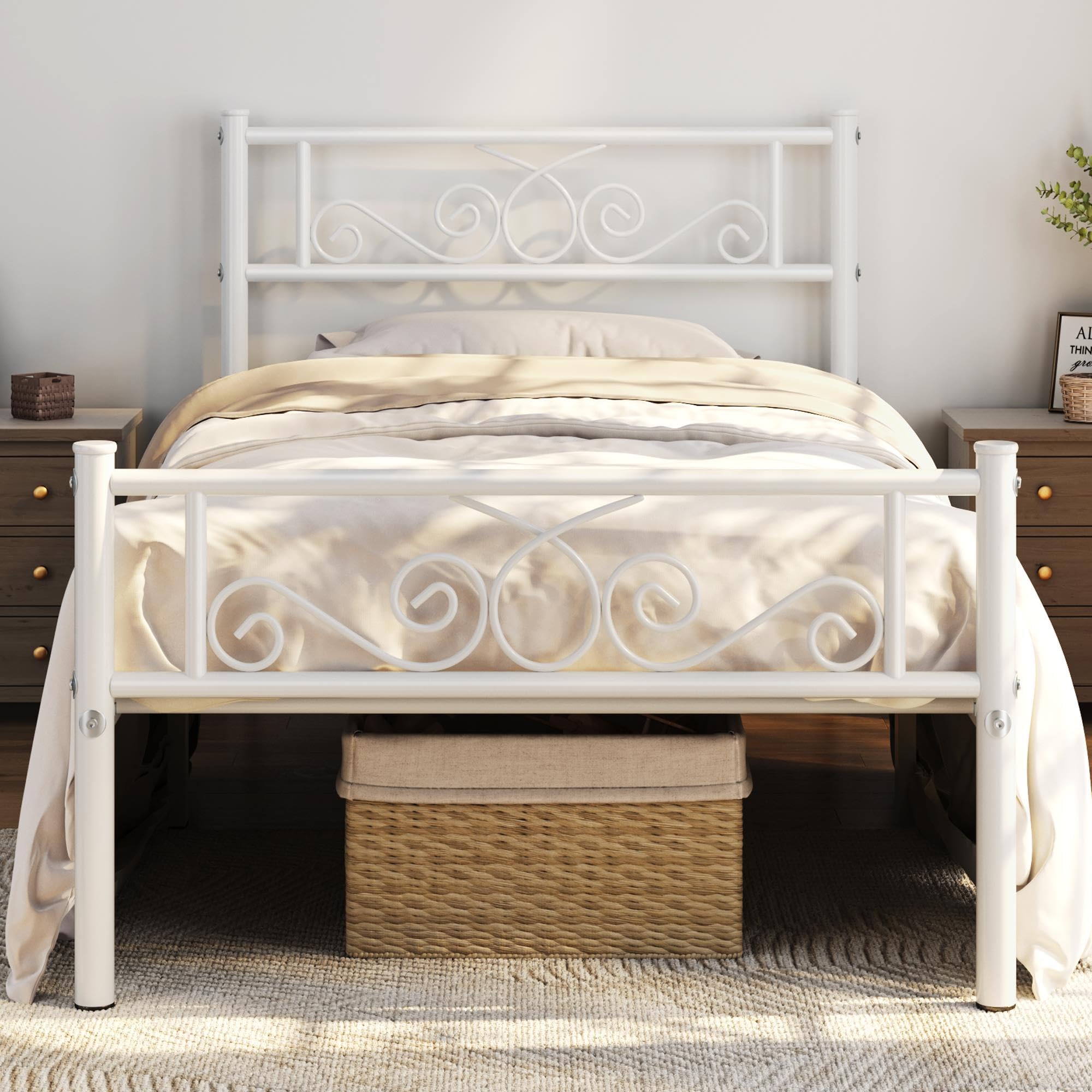Yaheetech Twin Size Metal Bed Frame with Headboard & Footboard - Sturdy Platform Bed, No Box Spring Needed, Easy Assembly, 12.6